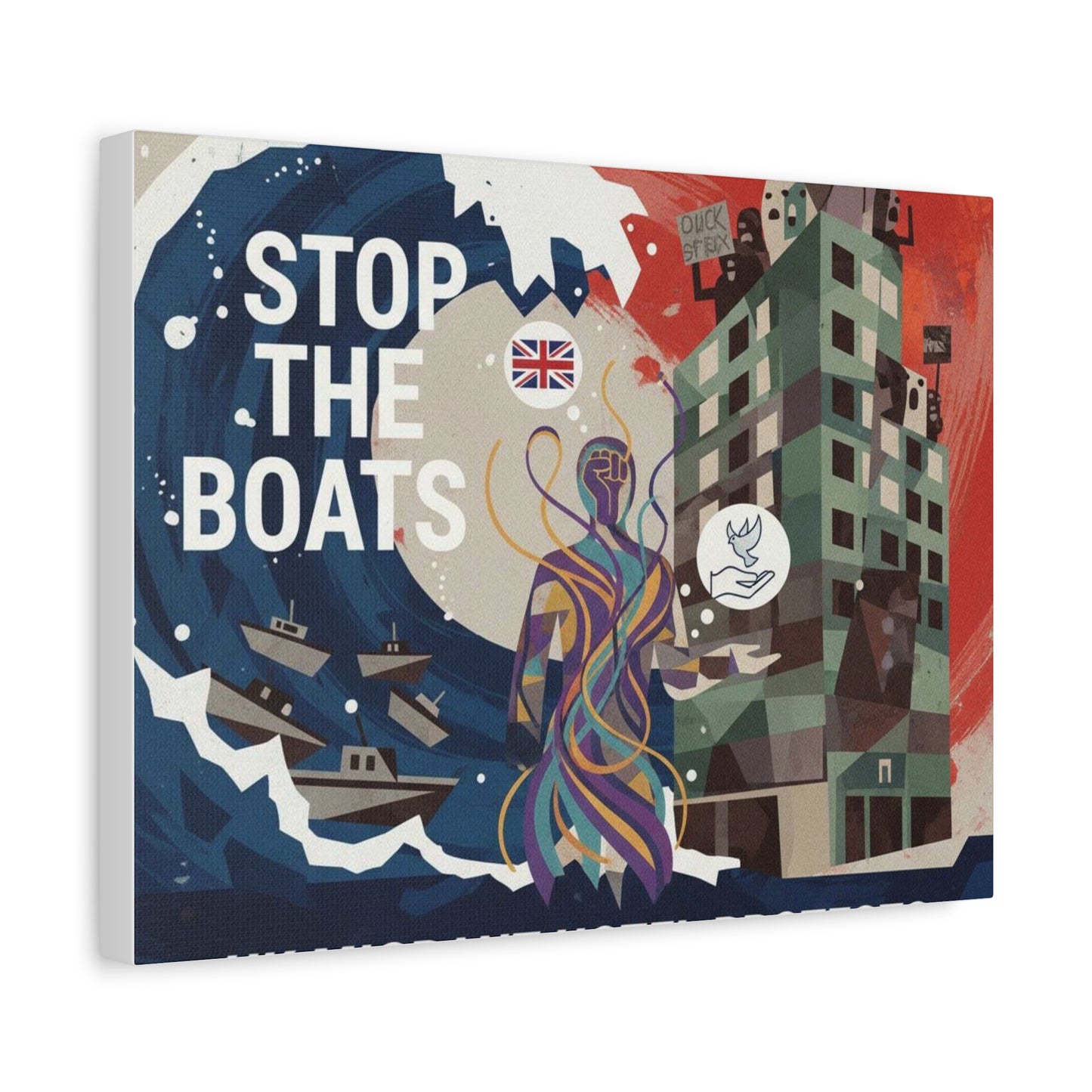 Political Art Canvas Print, Home Decor for Activists, Stop the Boats Artwork, Modern Wall Art, Unique Gift Idea