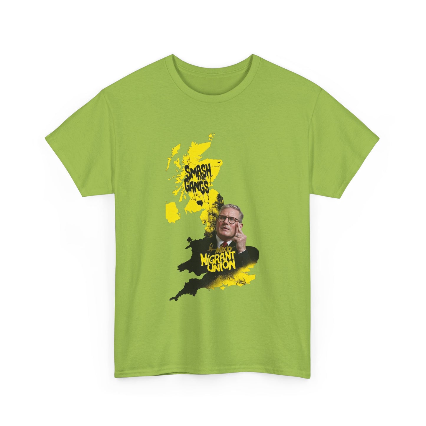 MIGRANT UNION starmer smash the gangs edition - Unisex Heavy Cotton Tee with Custom Graphic Design, Casual Wear, Gift for Him/Her, Unique T-shirt, Graphic Tees for Every Occasion