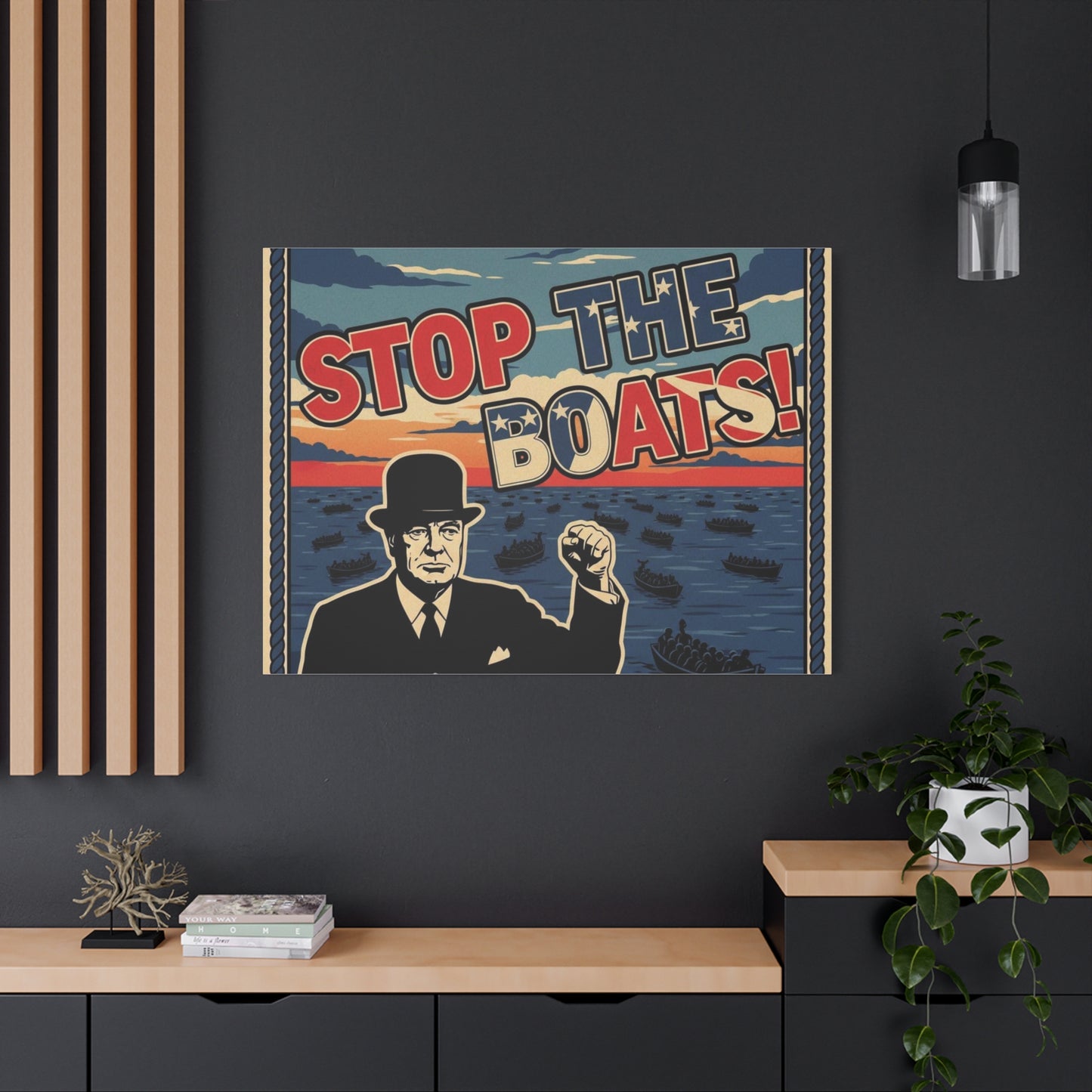 Stop the boats winston churchill retro potrait Matte Canvas, Stretched, 1.25"