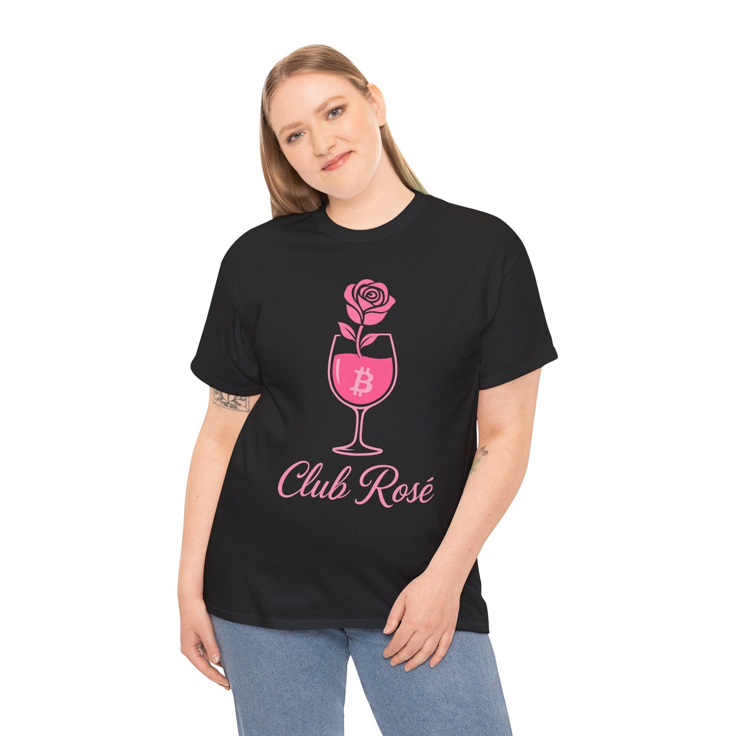Stylish Club Rose Bitcoin-Themed Tee - Club Rosé Design, Unisex Heavy Cotton Shirt, Perfect for Parties, Casual Outings, Gift for Crypto Lovers