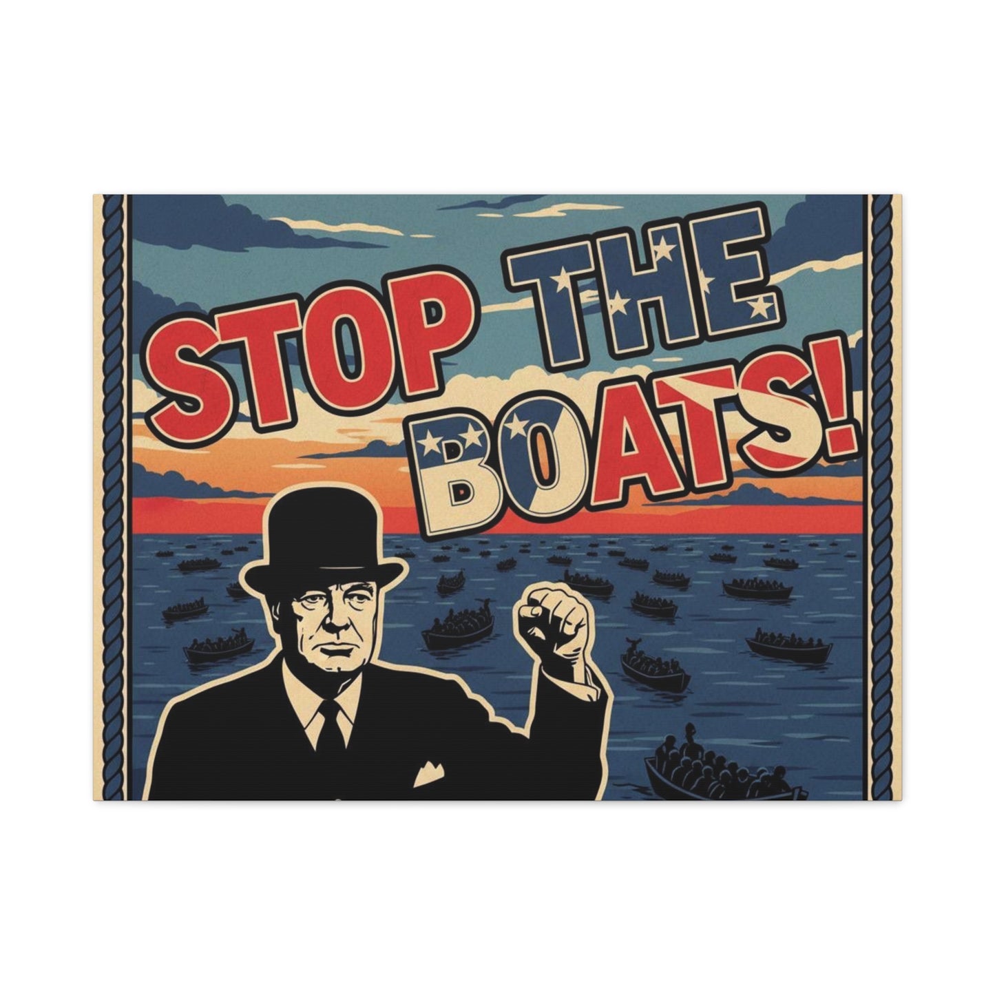 Stop the boats winston churchill retro potrait Matte Canvas, Stretched, 1.25"
