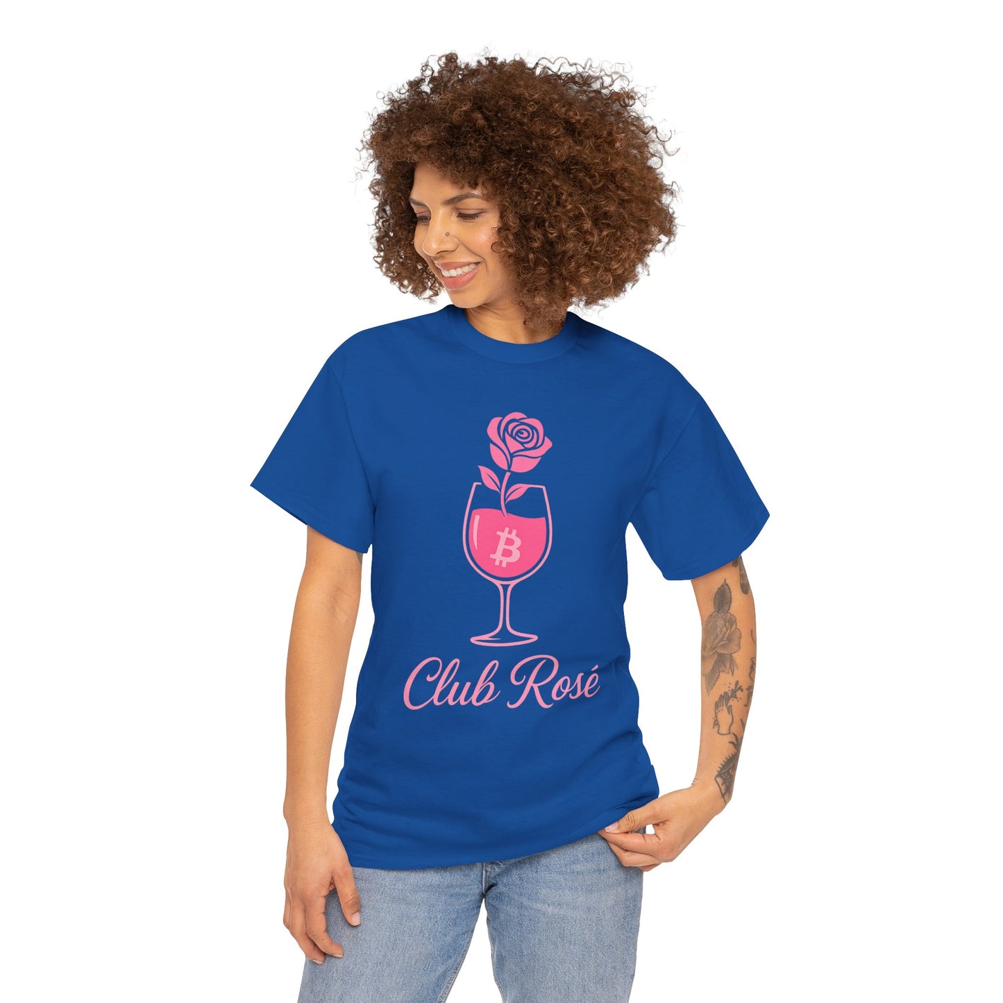 Stylish Club Rose Bitcoin-Themed Tee - Club Rosé Design, Unisex Heavy Cotton Shirt, Perfect for Parties, Casual Outings, Gift for Crypto Lovers