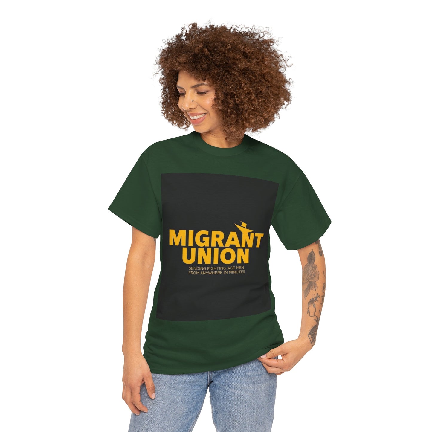 Migrant Union Unisex Heavy Cotton Tee, Casual Wear, Activism Shirt, Gift for Advocates, Comfortable Everyday Tee, Statement Clothing