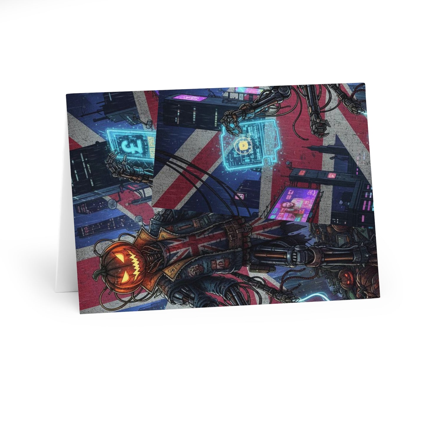 British patriot Halloween Greeting Cards Set, Scary Pumpkin Card Pack, Spooky Note Cards, Unique Card Set for October Celebrations, Digital Art Cards