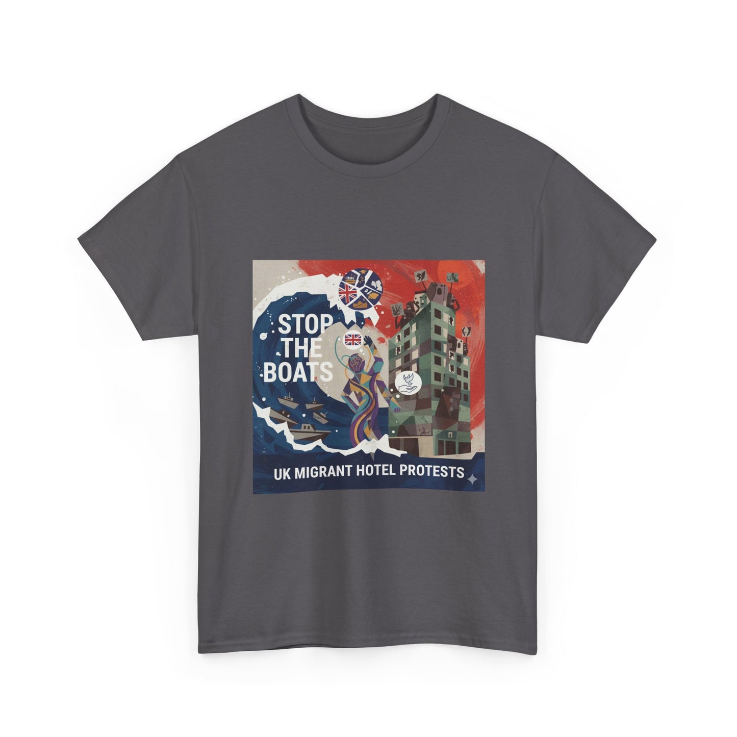 Amazing graphics stop the boats Protest Graphic Tee, T-Shirt, Unisex Cotton Shirt for Activism, Casual Wear, Gift for Advocates, Statement Clothing