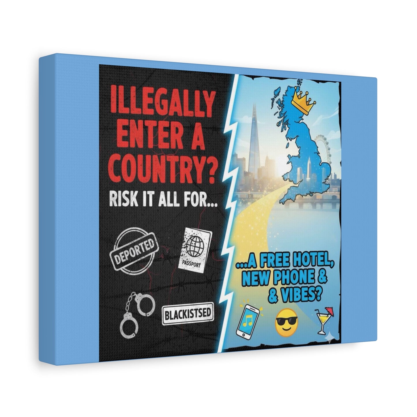 stop the boats British UK england scotland wales n.ireland  satire patriot design Playful Travel Canvas Art