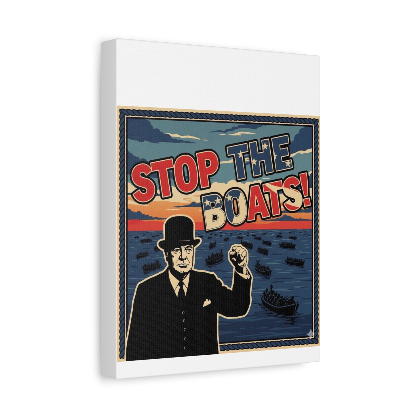 Stop the boats winston churchill retro potrait Matte Canvas, Stretched, 1.25"