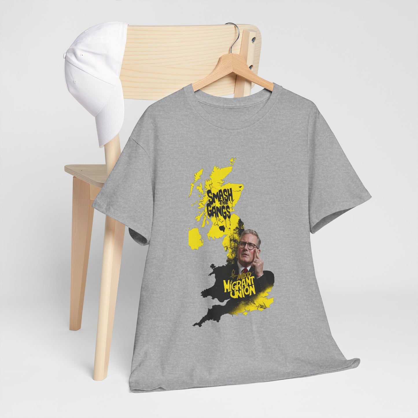 MIGRANT UNION starmer smash the gangs edition - Unisex Heavy Cotton Tee with Custom Graphic Design, Casual Wear, Gift for Him/Her, Unique T-shirt, Graphic Tees for Every Occasion