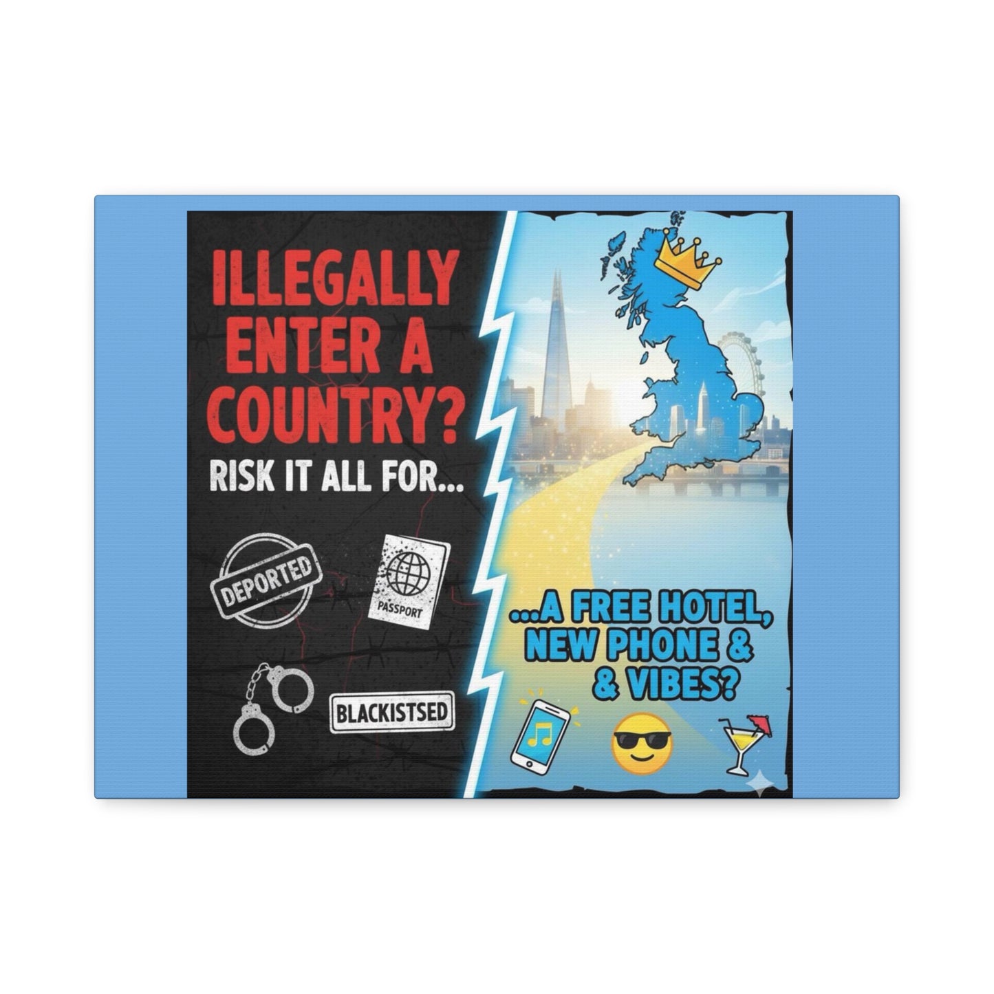 stop the boats British UK england scotland wales n.ireland  satire patriot design Playful Travel Canvas Art