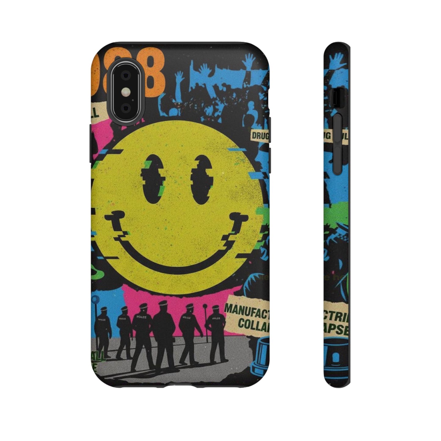 Acid house rave Vibrant iPhone Case, Tough Cases, Smiley Face Phone Cover, Fun Accessory, Colorful Phone Protector, Gift for Teenagers