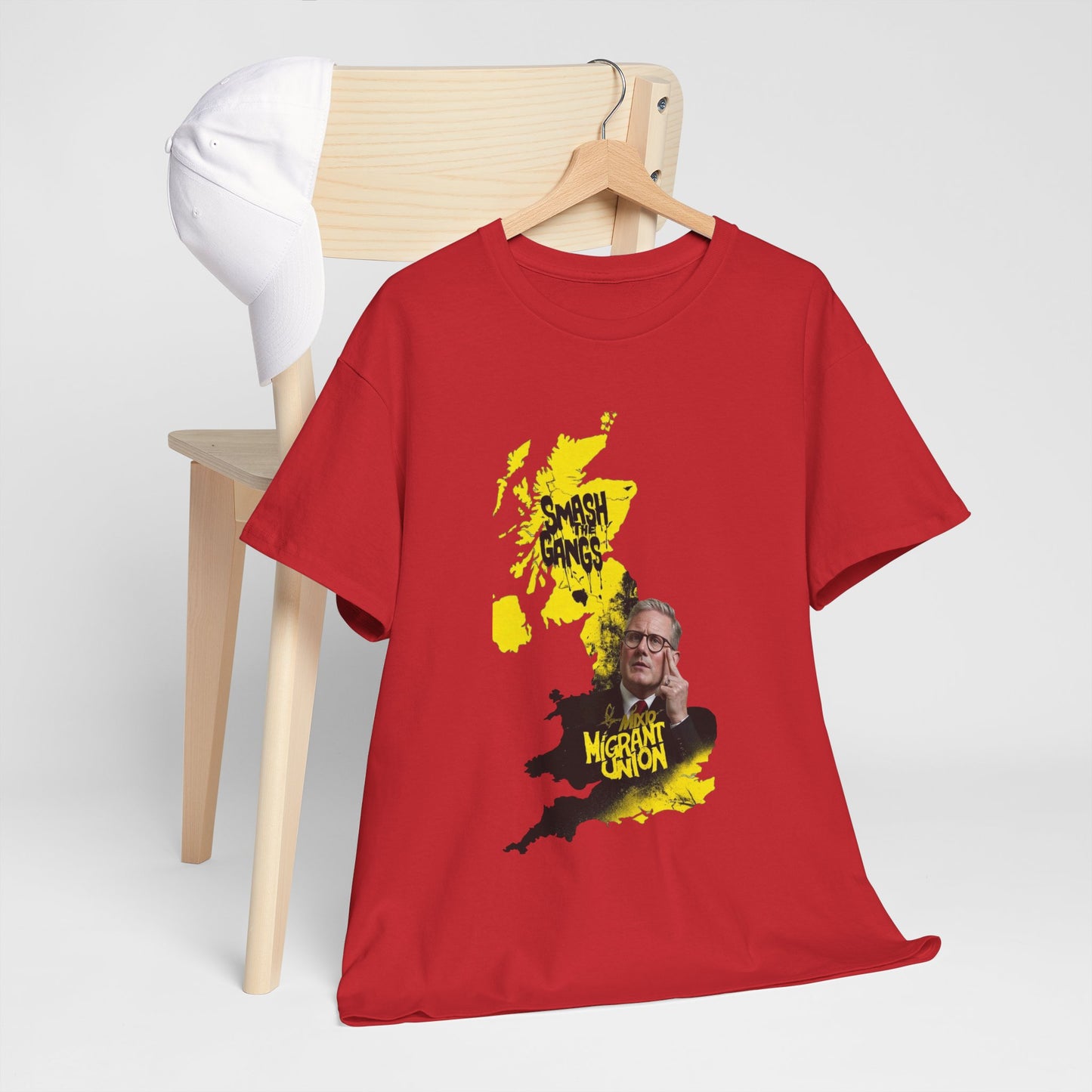 MIGRANT UNION starmer smash the gangs edition - Unisex Heavy Cotton Tee with Custom Graphic Design, Casual Wear, Gift for Him/Her, Unique T-shirt, Graphic Tees for Every Occasion