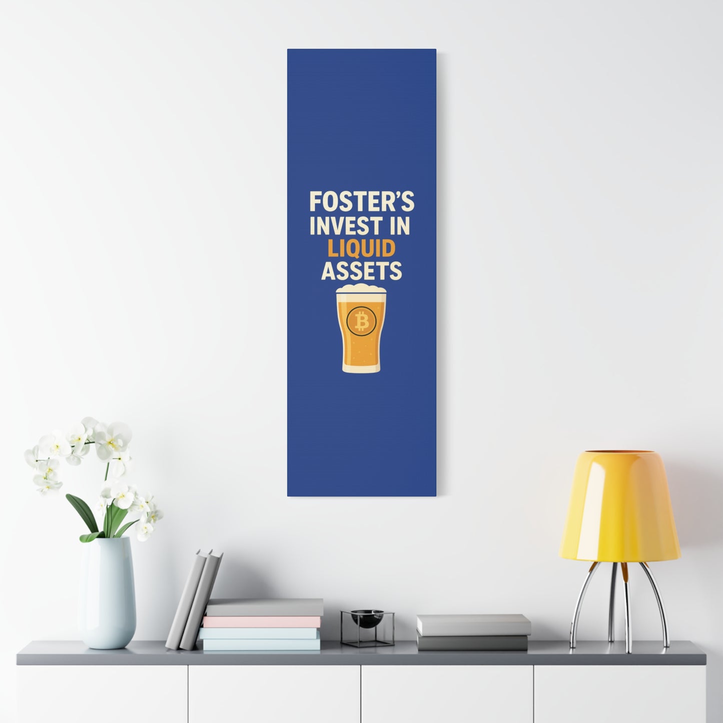 Bitcoin Liquid Assets Fosters Canvas Art, Wall Decor, Cryptocurrency Gift, Modern Home Art, Unique Beer Themed Decoration