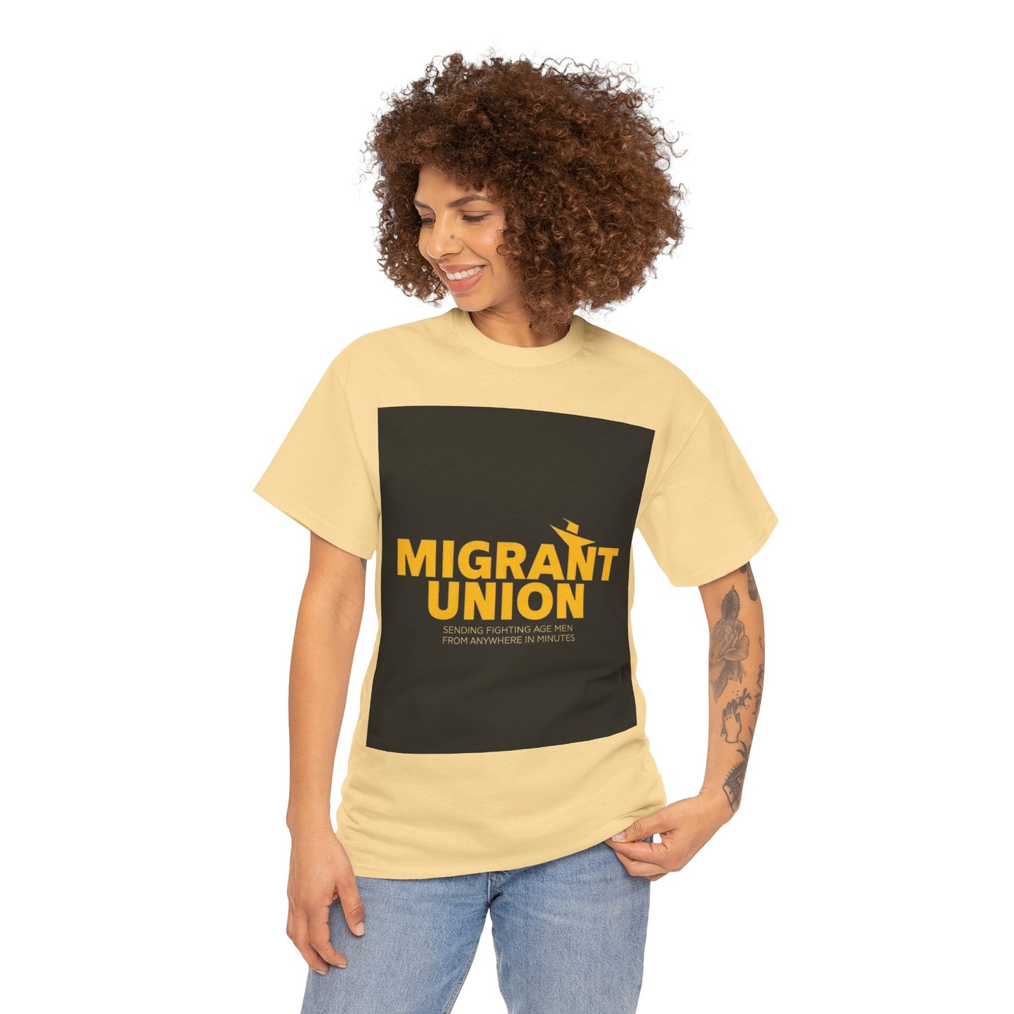 Migrant Union Unisex Heavy Cotton Tee, Casual Wear, Activism Shirt, Gift for Advocates, Comfortable Everyday Tee, Statement Clothing