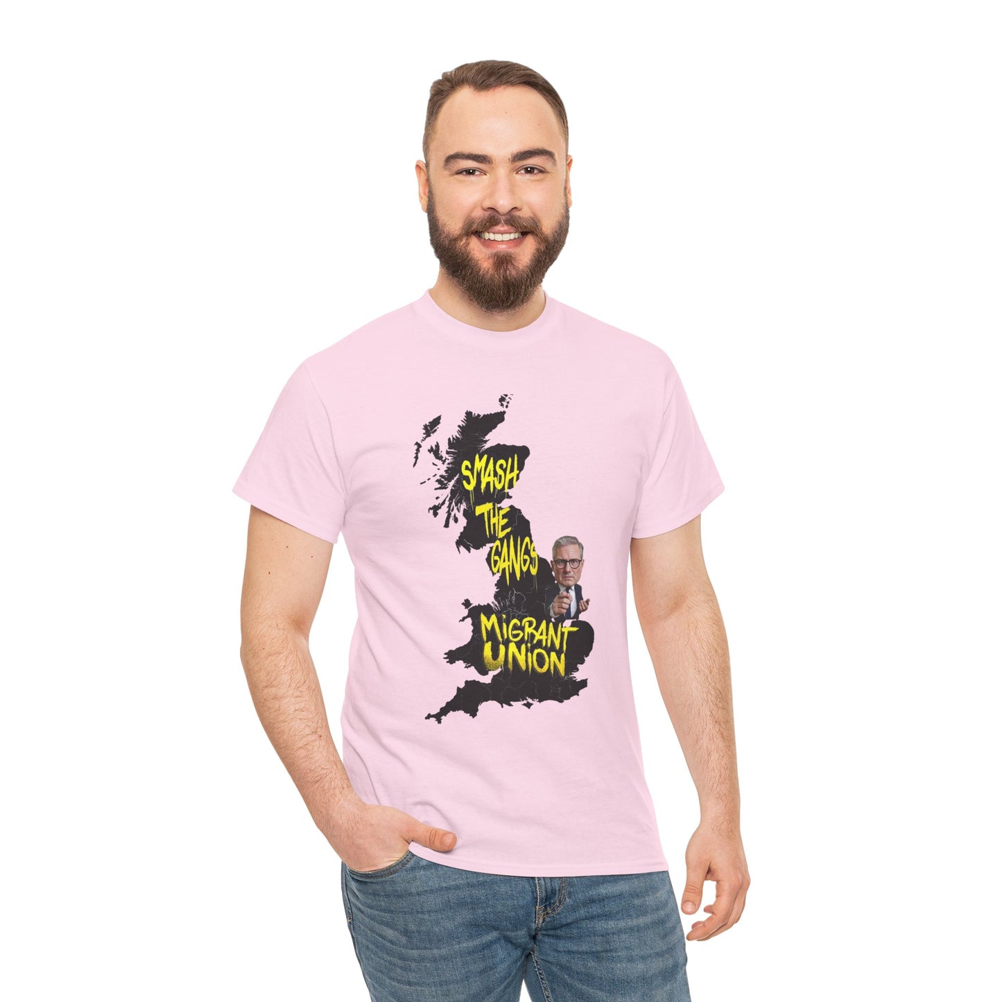 MIGRANT UNION starmer smash the gangs edition - Graphic Unisex Cotton Tee | Smash the Camps, Migrant Union | Protest Wear, Street Style, Music Festival, Casual Outfit