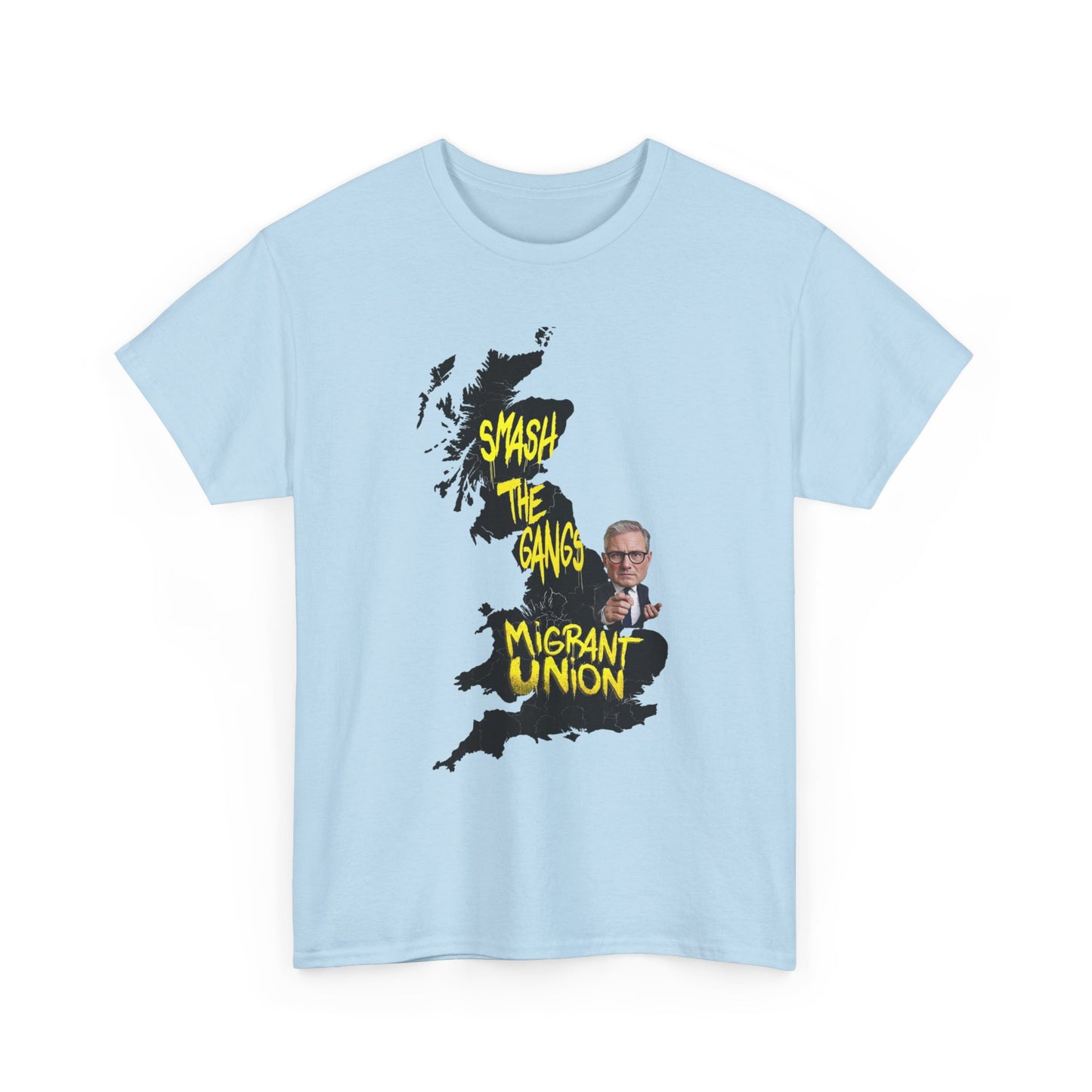 MIGRANT UNION starmer smash the gangs edition - Graphic Unisex Cotton Tee | Smash the Camps, Migrant Union | Protest Wear, Street Style, Music Festival, Casual Outfit