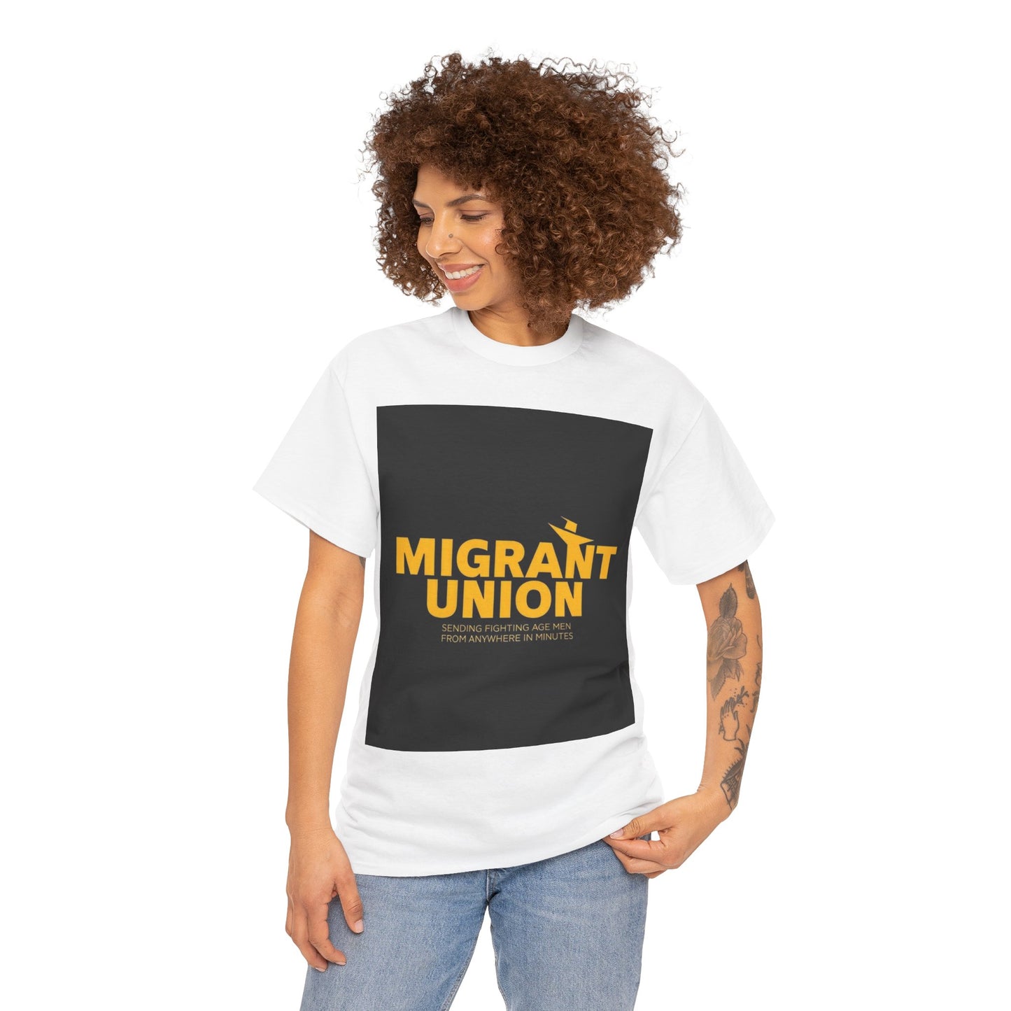 Migrant Union Unisex Heavy Cotton Tee, Casual Wear, Activism Shirt, Gift for Advocates, Comfortable Everyday Tee, Statement Clothing