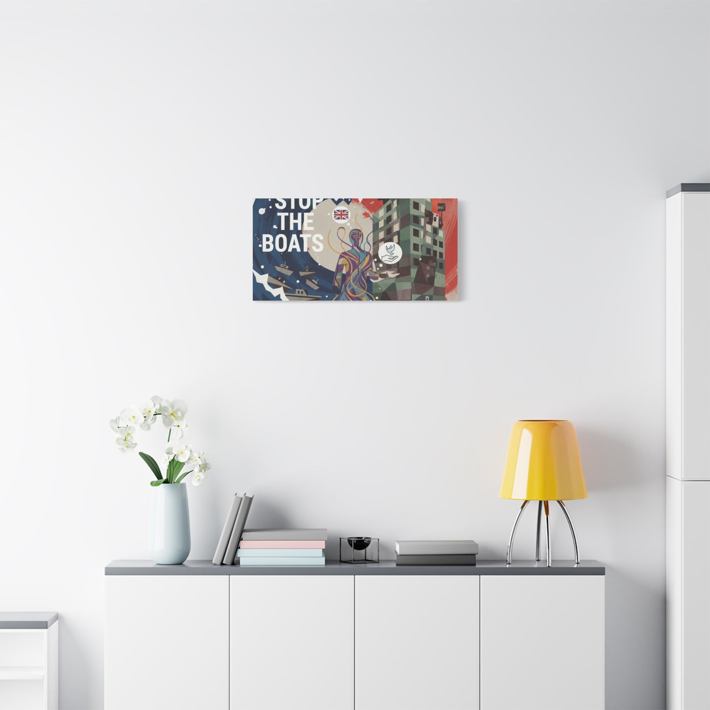 Political Art Canvas Print, Home Decor for Activists, Stop the Boats Artwork, Modern Wall Art, Unique Gift Idea