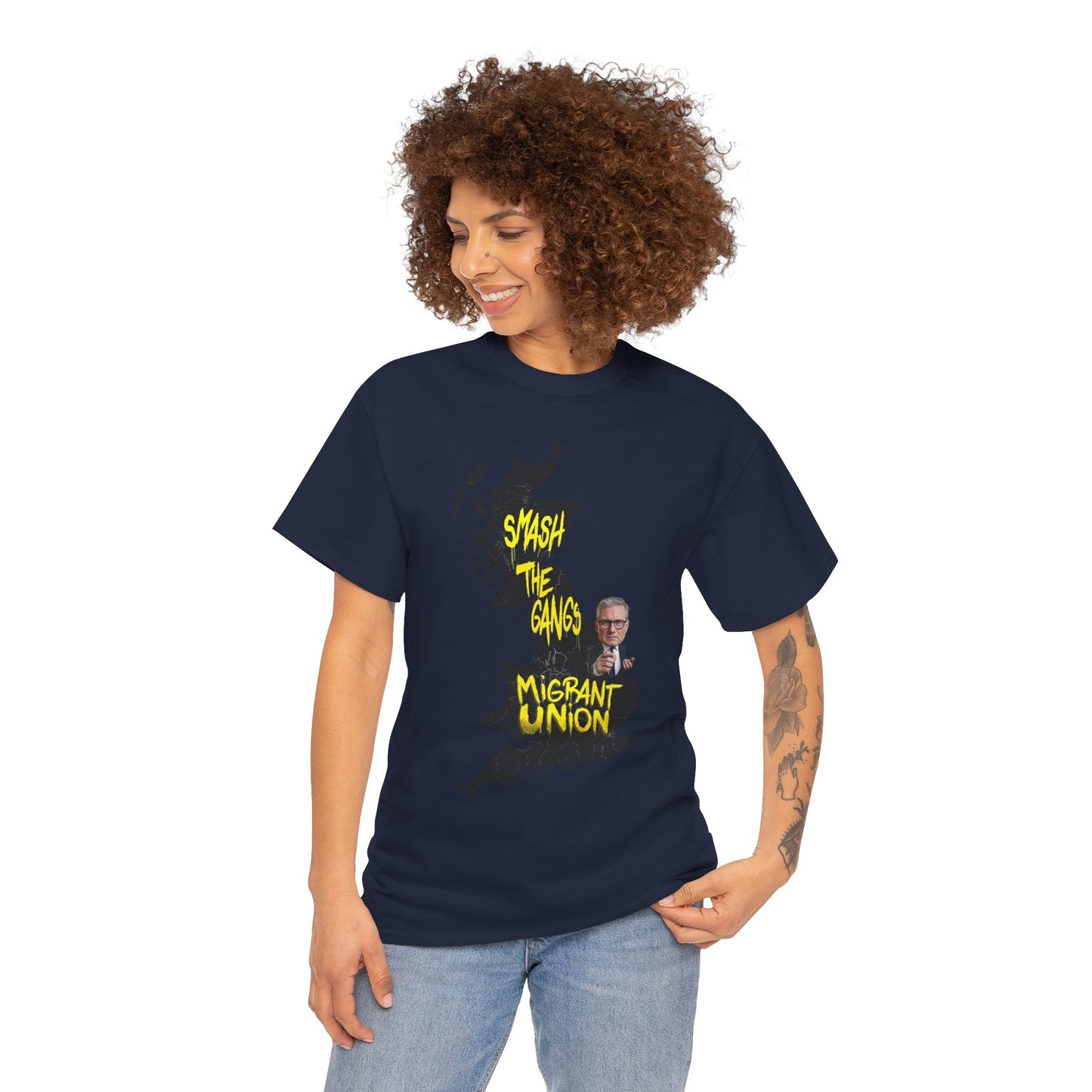 MIGRANT UNION starmer smash the gangs edition - Graphic Unisex Cotton Tee | Smash the Camps, Migrant Union | Protest Wear, Street Style, Music Festival, Casual Outfit