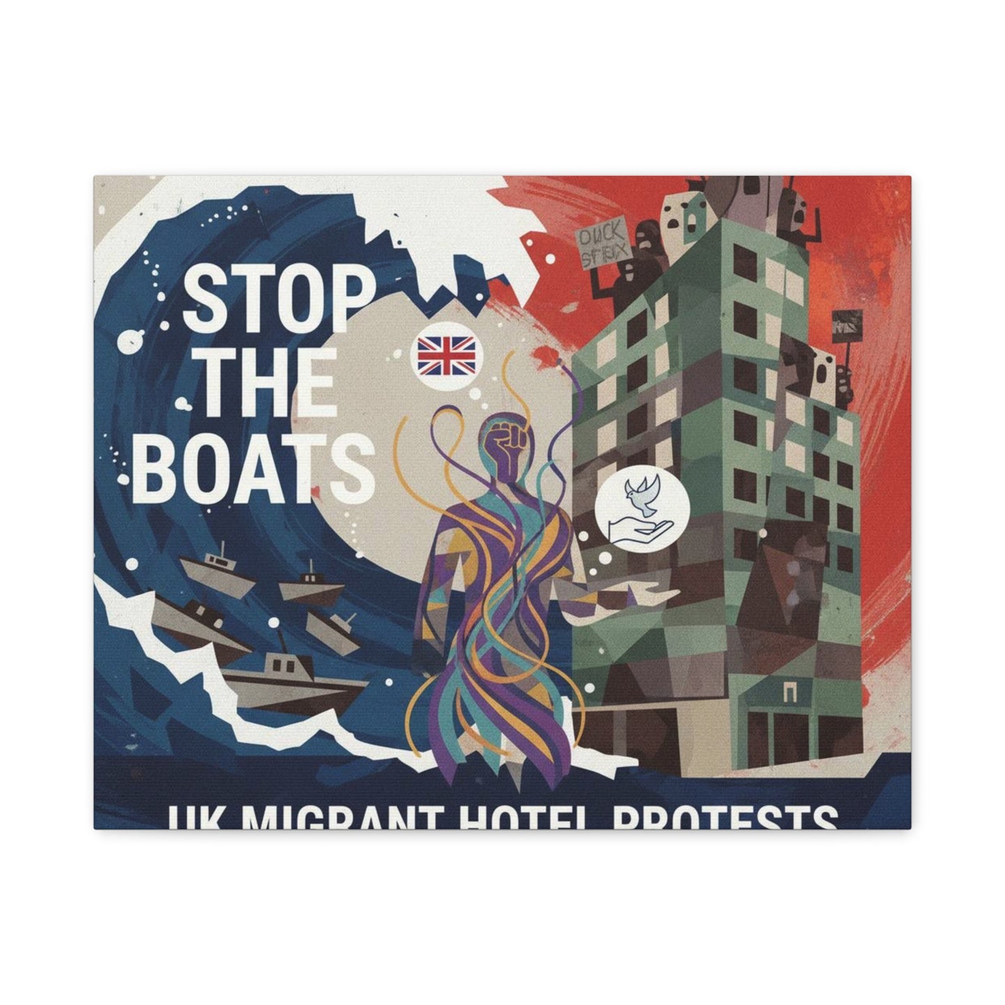 Political Art Canvas Print, Home Decor for Activists, Stop the Boats Artwork, Modern Wall Art, Unique Gift Idea