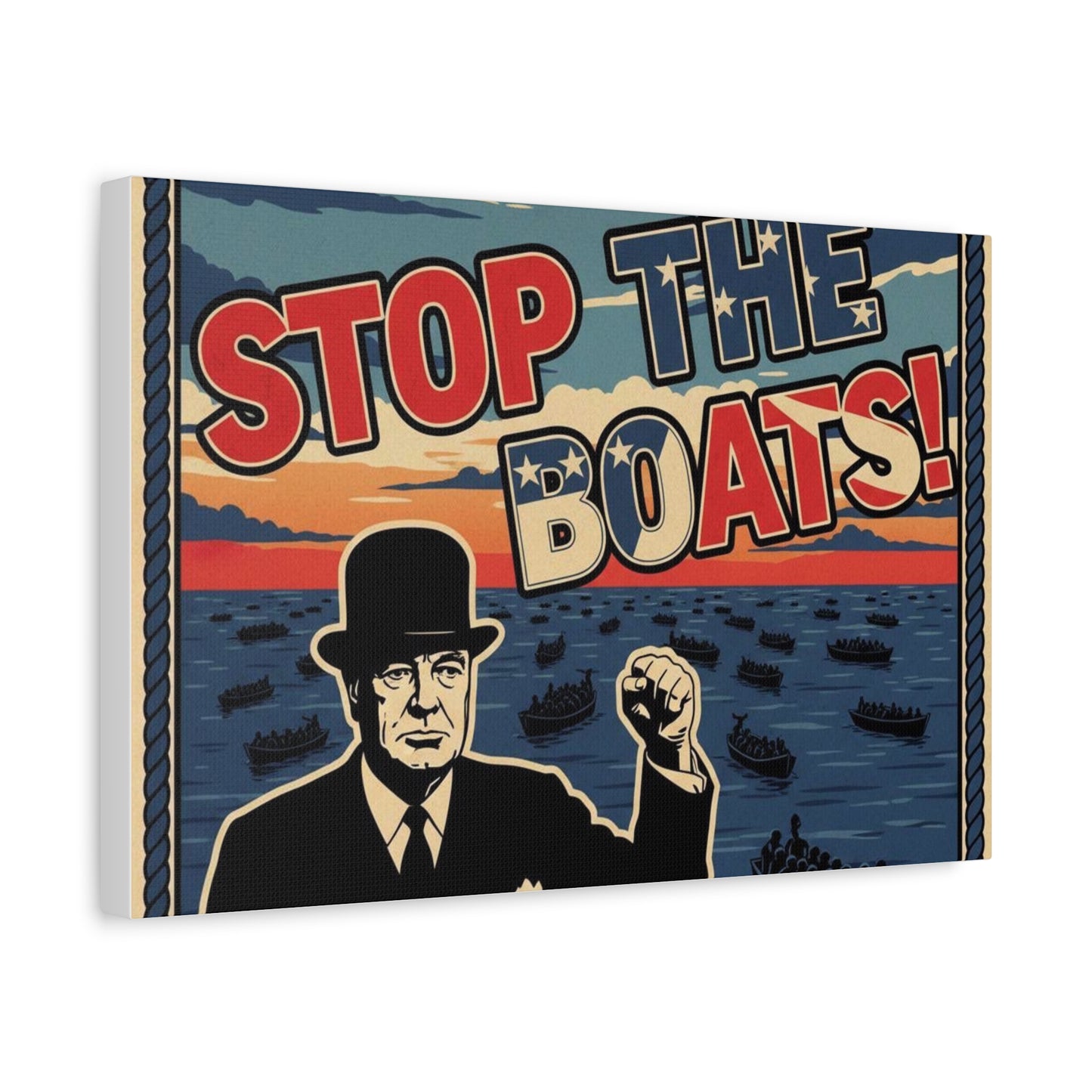 Stop the boats winston churchill retro potrait Matte Canvas, Stretched, 1.25"