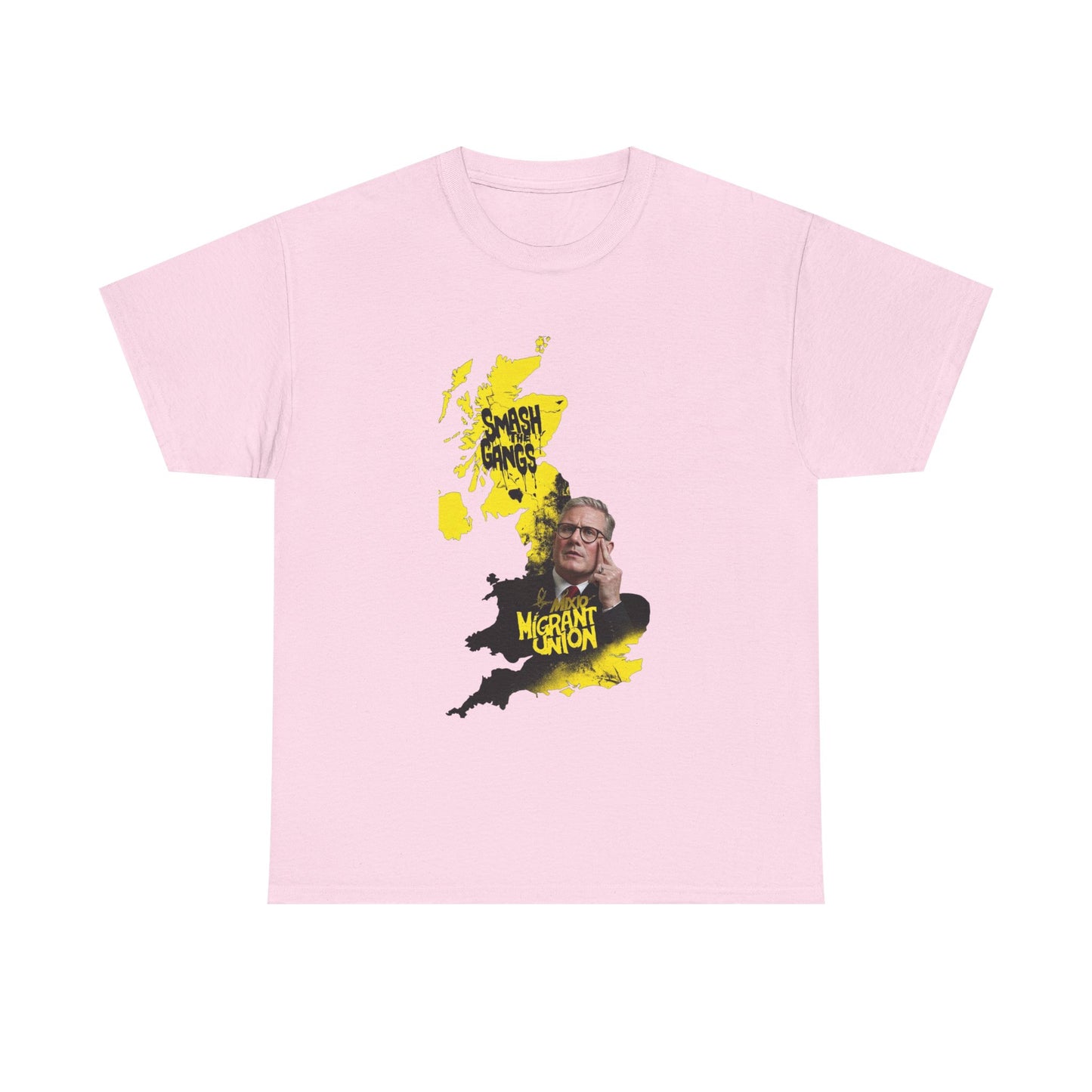 MIGRANT UNION starmer smash the gangs edition - Unisex Heavy Cotton Tee with Custom Graphic Design, Casual Wear, Gift for Him/Her, Unique T-shirt, Graphic Tees for Every Occasion
