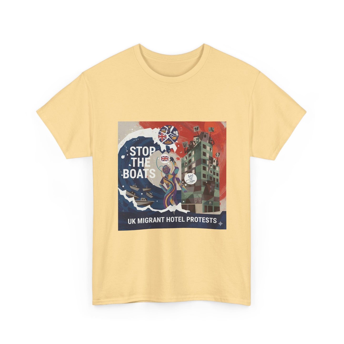 Amazing graphics stop the boats Protest Graphic Tee, T-Shirt, Unisex Cotton Shirt for Activism, Casual Wear, Gift for Advocates, Statement Clothing