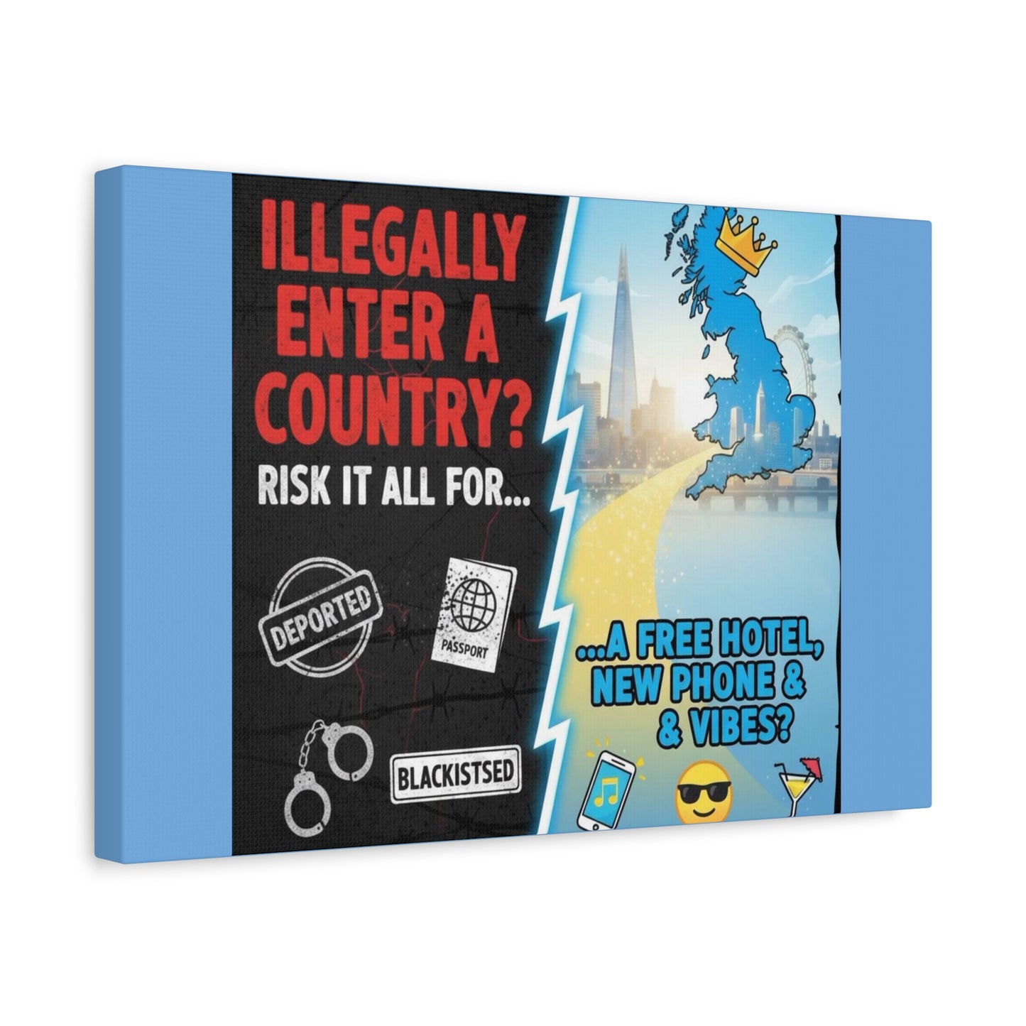 stop the boats British UK england scotland wales n.ireland  satire patriot design Playful Travel Canvas Art