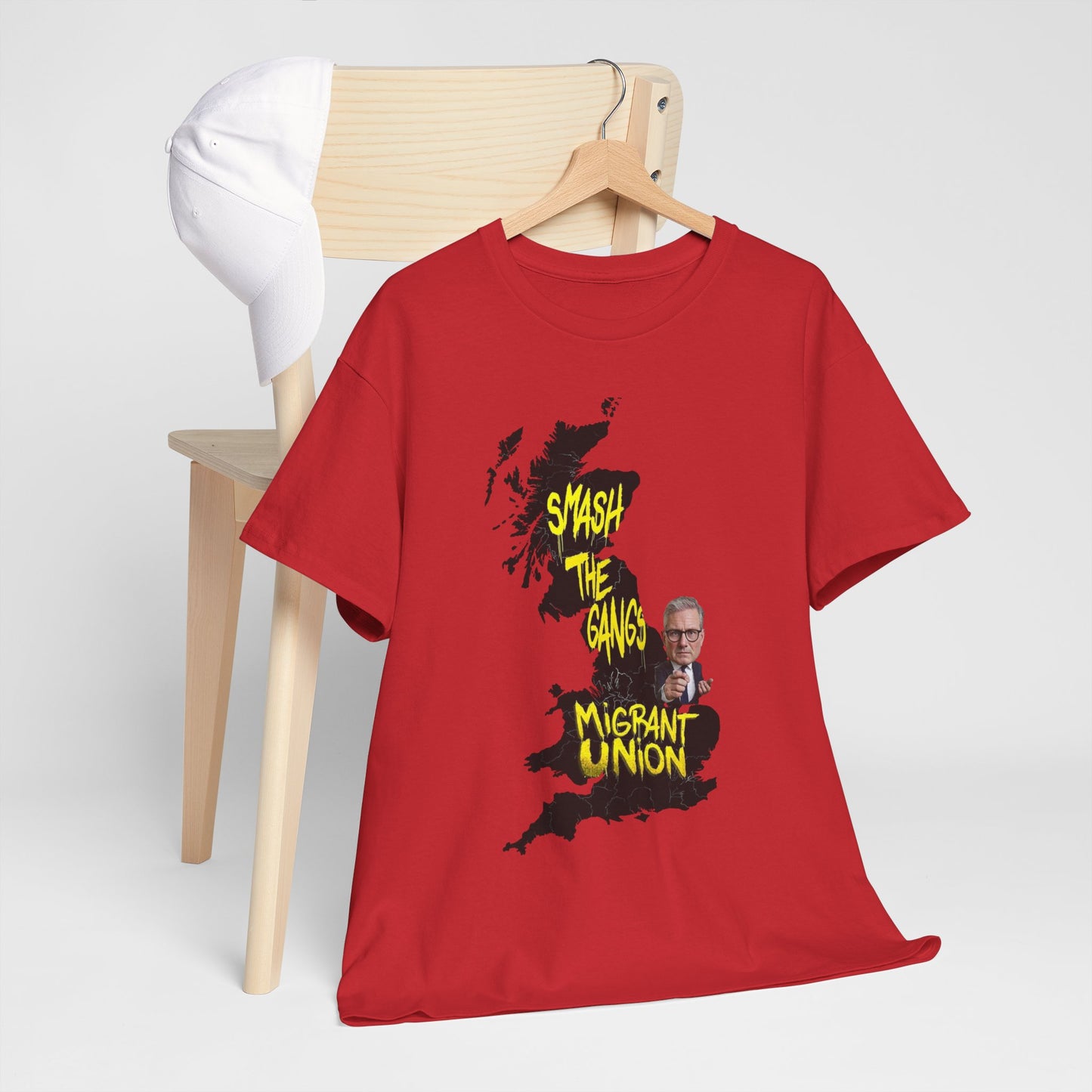 MIGRANT UNION starmer smash the gangs edition - Graphic Unisex Cotton Tee | Smash the Camps, Migrant Union | Protest Wear, Street Style, Music Festival, Casual Outfit