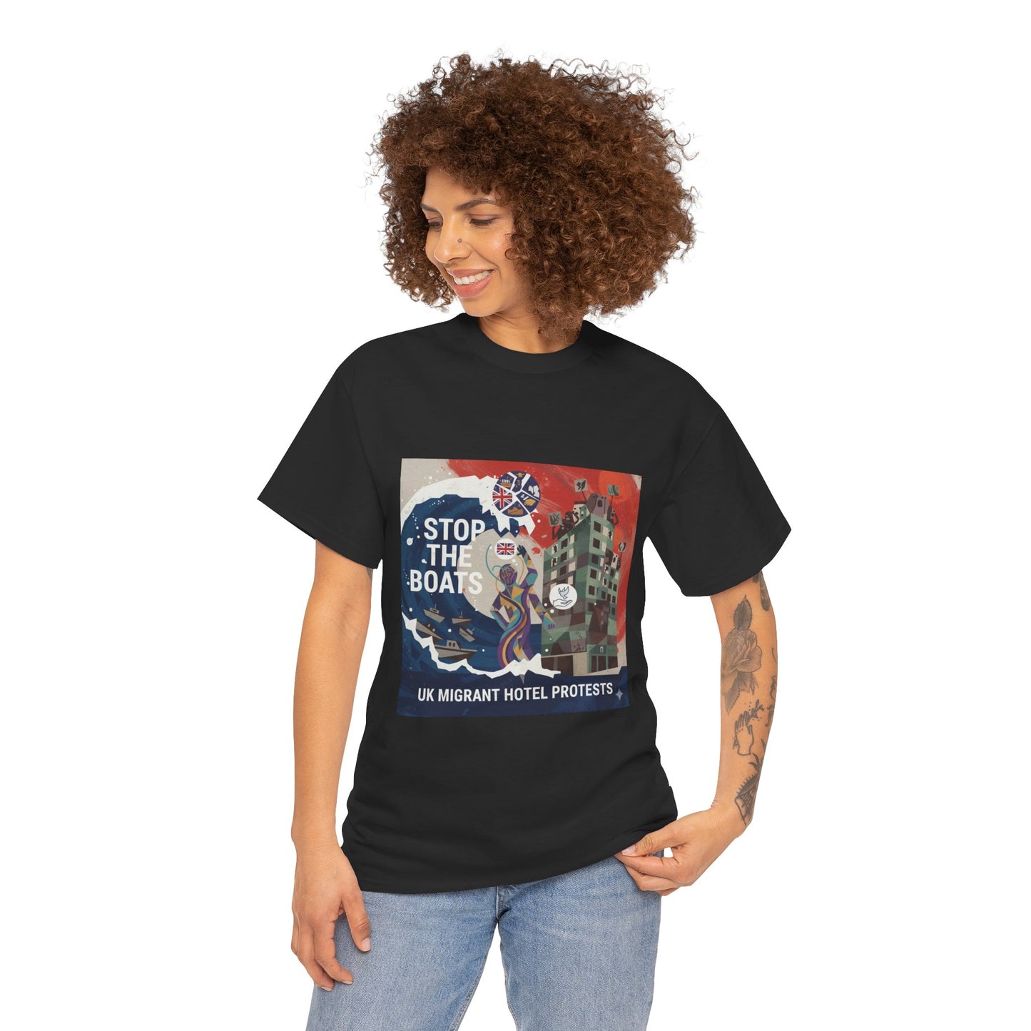Amazing graphics stop the boats Protest Graphic Tee, T-Shirt, Unisex Cotton Shirt for Activism, Casual Wear, Gift for Advocates, Statement Clothing