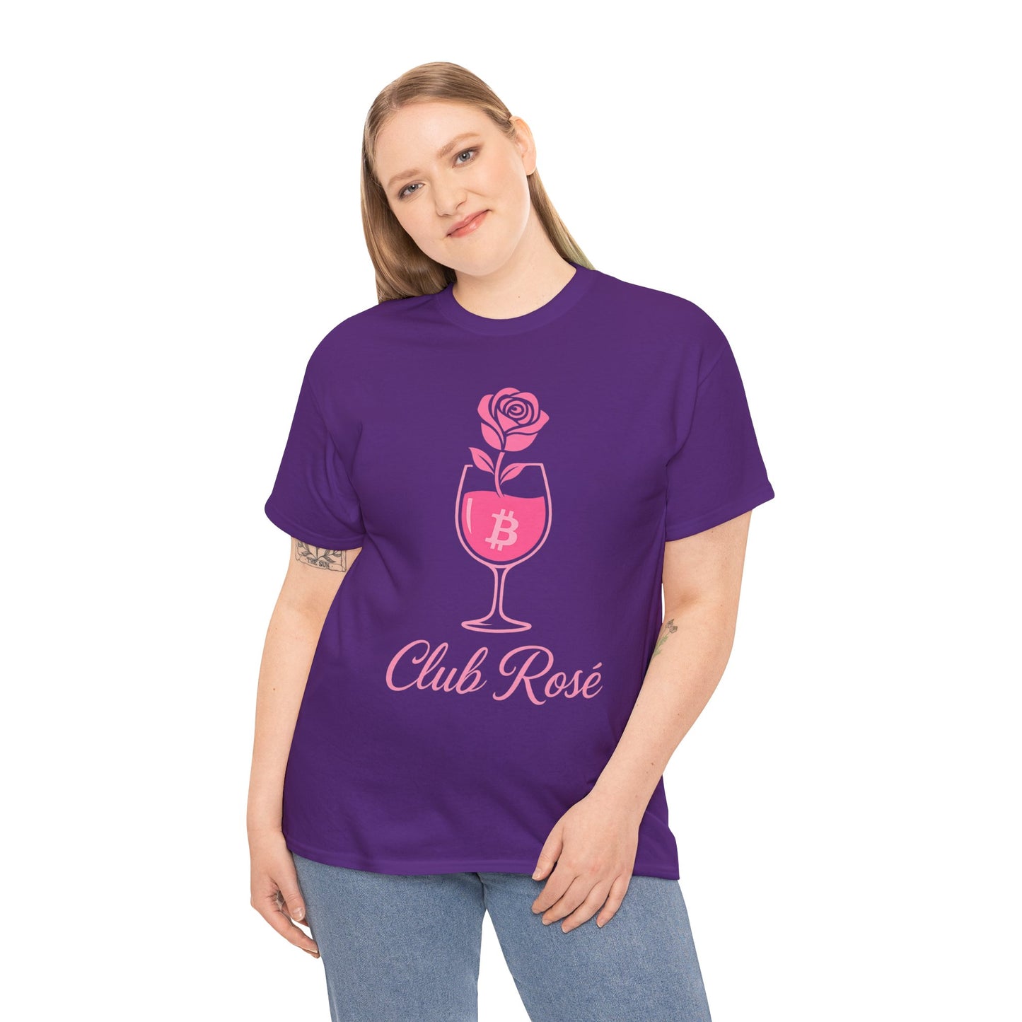 Stylish Club Rose Bitcoin-Themed Tee - Club Rosé Design, Unisex Heavy Cotton Shirt, Perfect for Parties, Casual Outings, Gift for Crypto Lovers