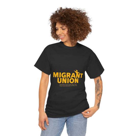 Migrant Union Unisex Heavy Cotton Tee, Casual Wear, Activism Shirt, Gift for Advocates, Comfortable Everyday Tee, Statement Clothing