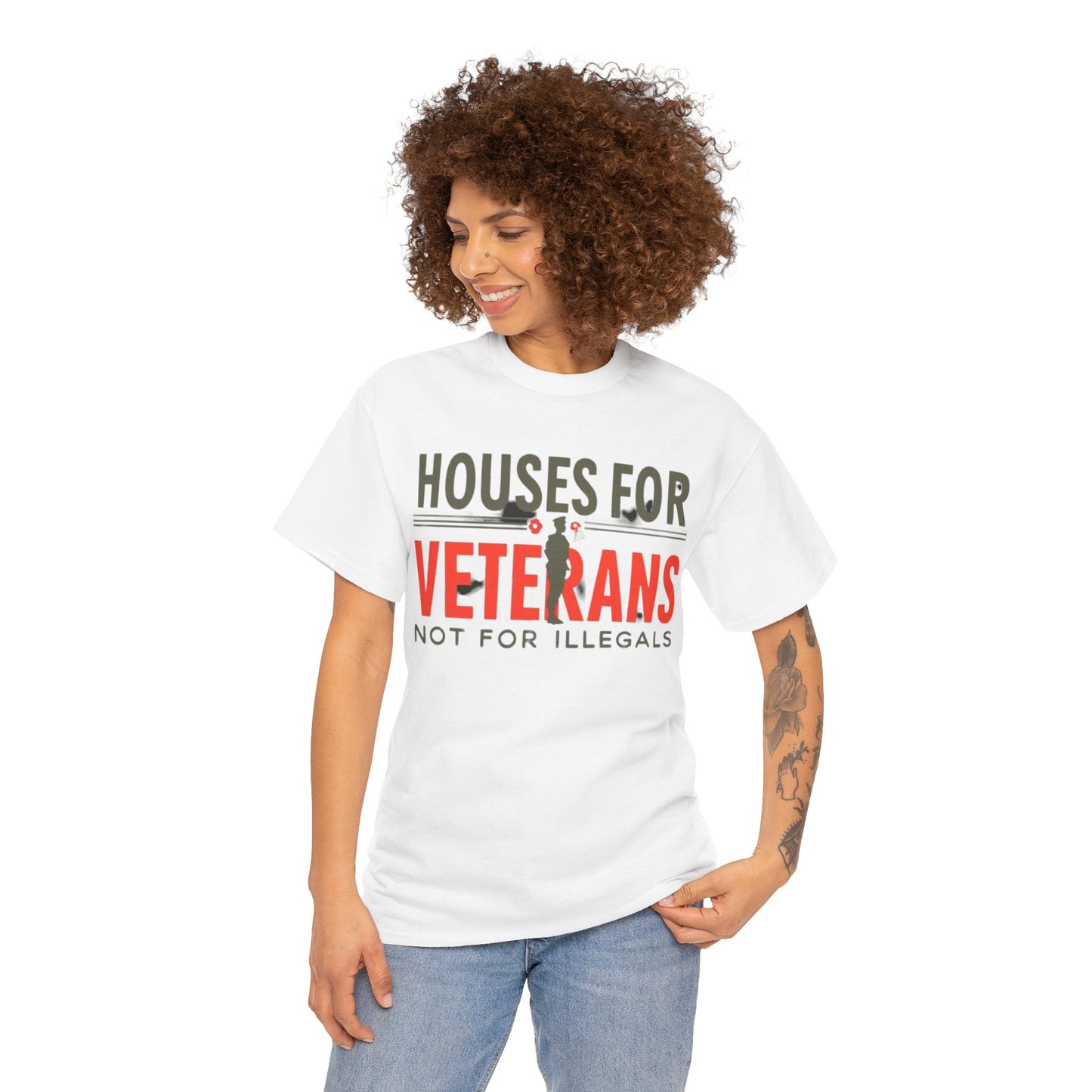 Unisex Heavy Cotton Tee - 'Houses for Veterans not for illegals' Statement Shirt for Supporters, Patriotic Gifts, Veteran Advocacy Apparel, Everyday [...]