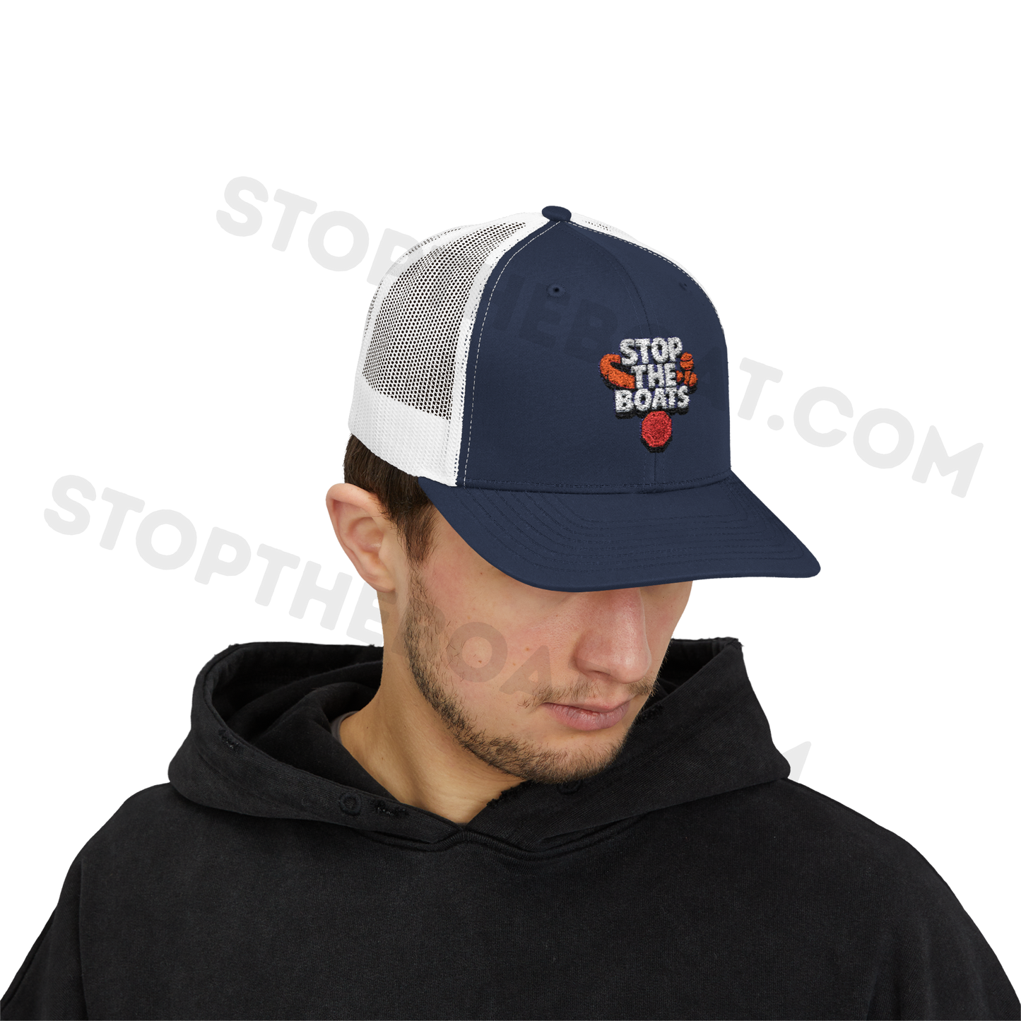 Stop the Boats Snapback Trucker Cap, Trendy Hat, Outdoor Gear, Summer Accessory, Fishing Cap, Gift for Him/Her