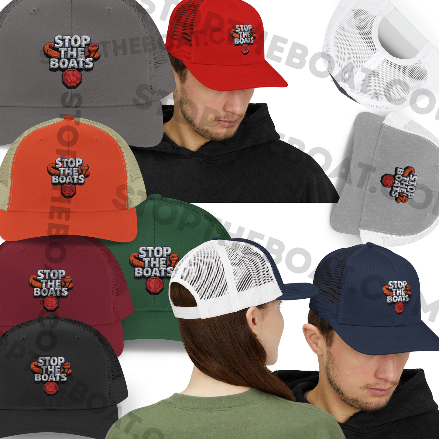 Stop the Boats Snapback Trucker Cap, Trendy Hat, Outdoor Gear, Summer Accessory, Fishing Cap, Gift for Him/Her