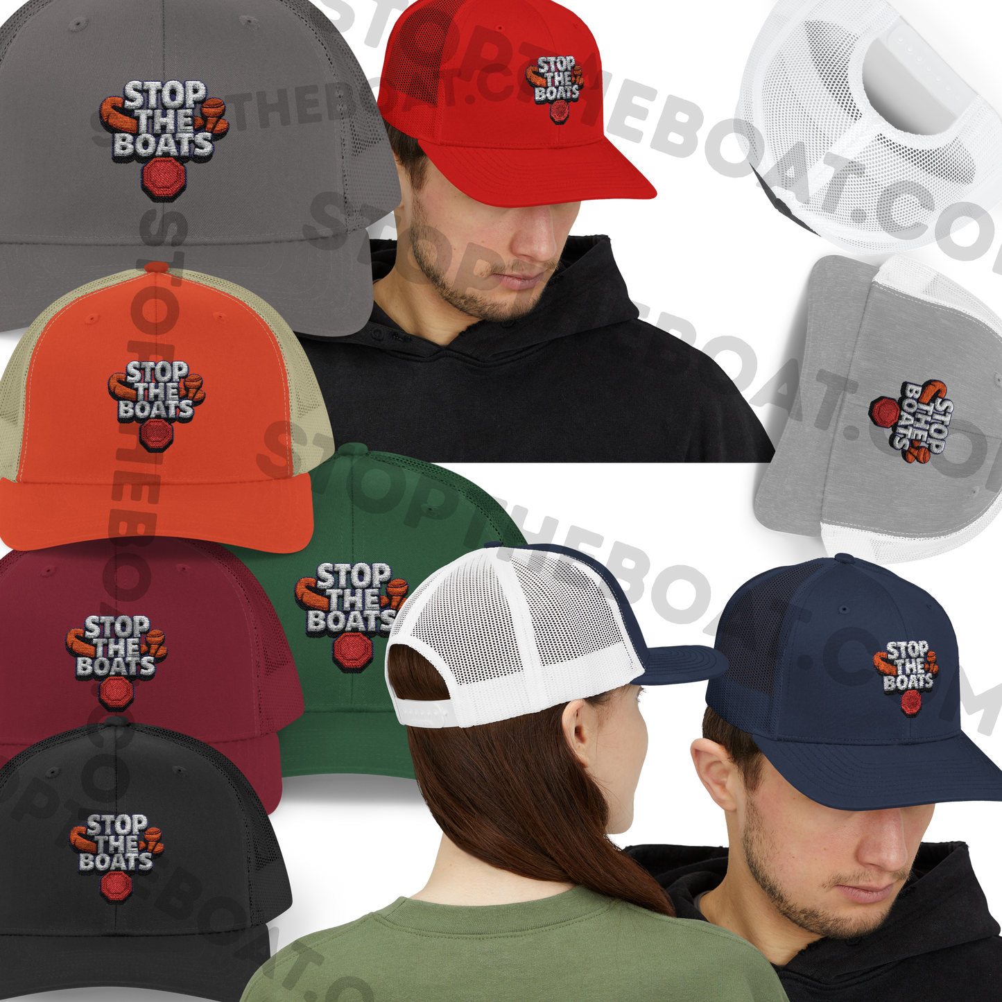 Stop the Boats Snapback Trucker Cap, Trendy Hat, Outdoor Gear, Summer Accessory, Fishing Cap, Gift for Him/Her