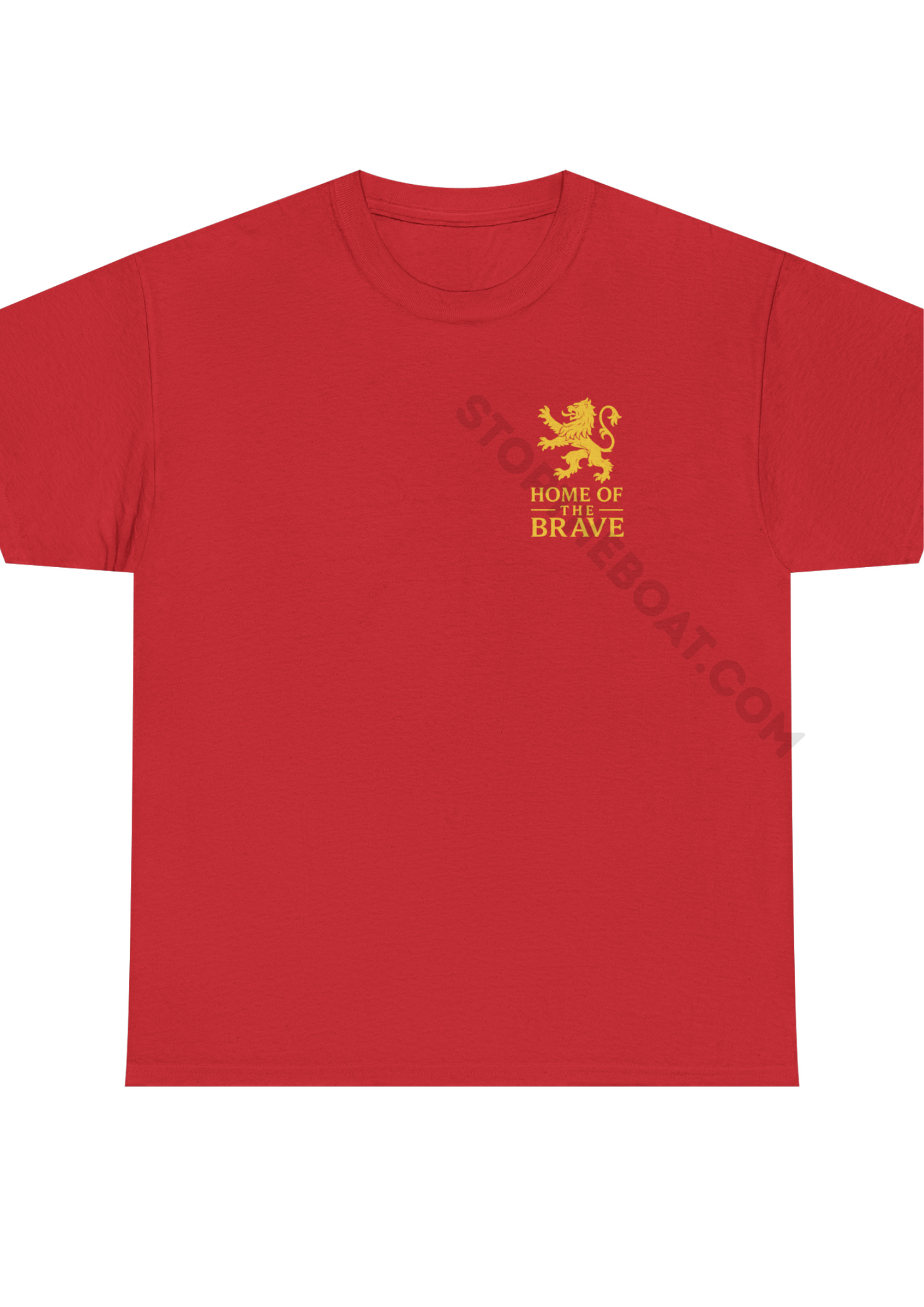 Home of the Brave T-Shirt – Golden Heraldic Lion Rampant Patriotic Graphic Tee Unisex Heavy Cotton Tee