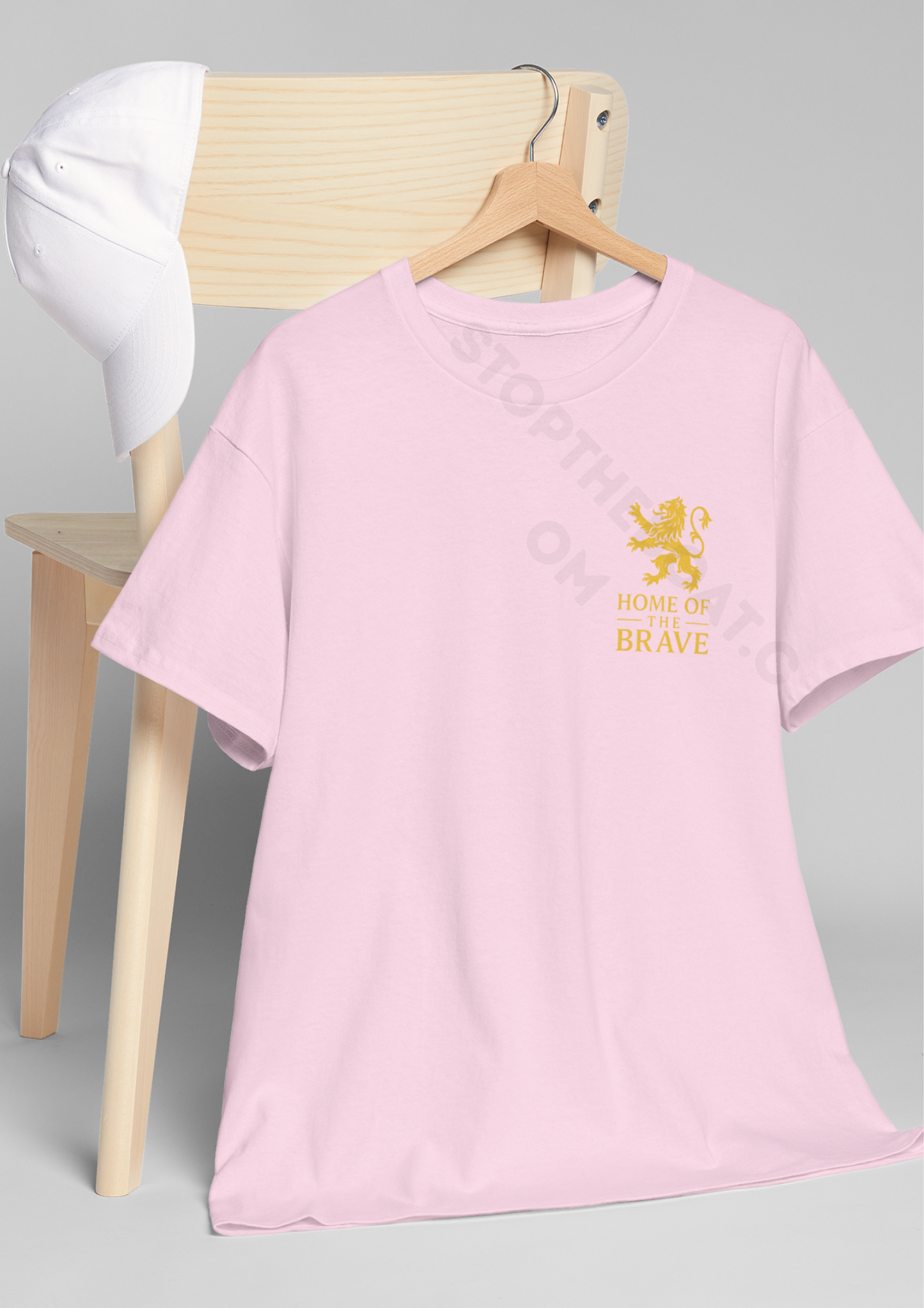 Home of the Brave T-Shirt – Golden Heraldic Lion Rampant Patriotic Graphic Tee Unisex Heavy Cotton Tee