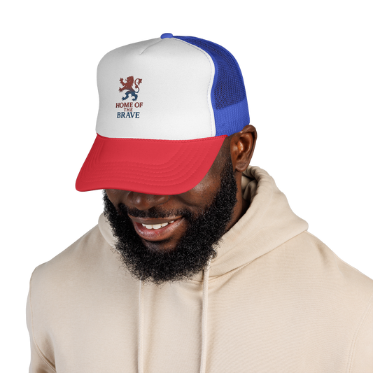 Trucker Cap with Lion Design - Home of the Brave, Patriotic Hat, Gift for Sports Fans, Fishing, Independence Day, Casual Wear