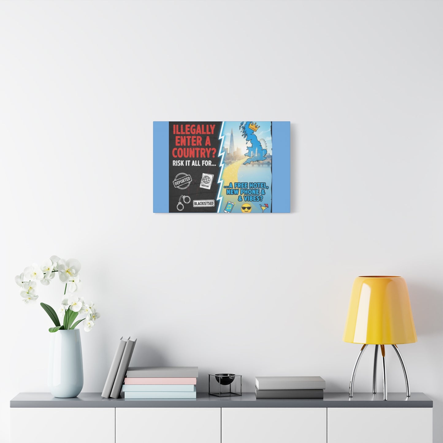 stop the boats British UK england scotland wales n.ireland  satire patriot design Playful Travel Canvas Art