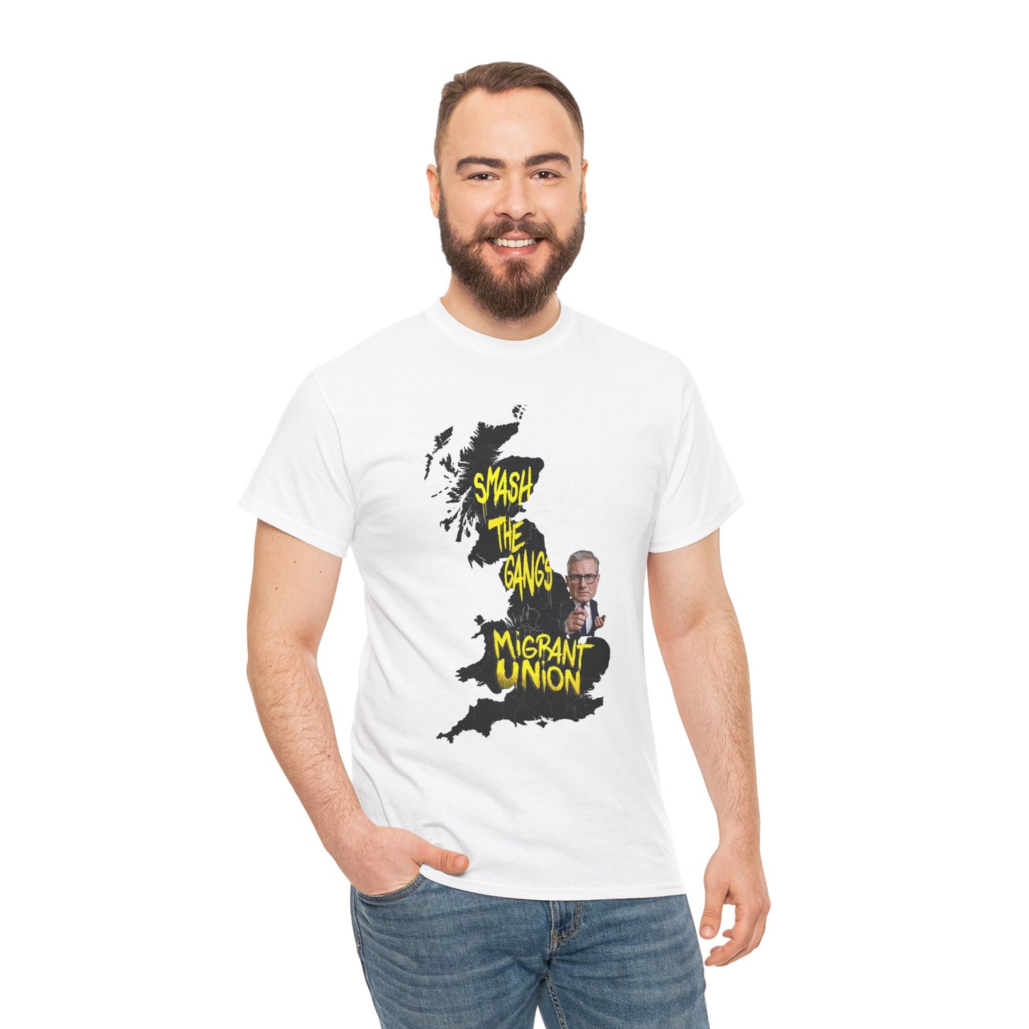 MIGRANT UNION starmer smash the gangs edition - Graphic Unisex Cotton Tee | Smash the Camps, Migrant Union | Protest Wear, Street Style, Music Festival, Casual Outfit
