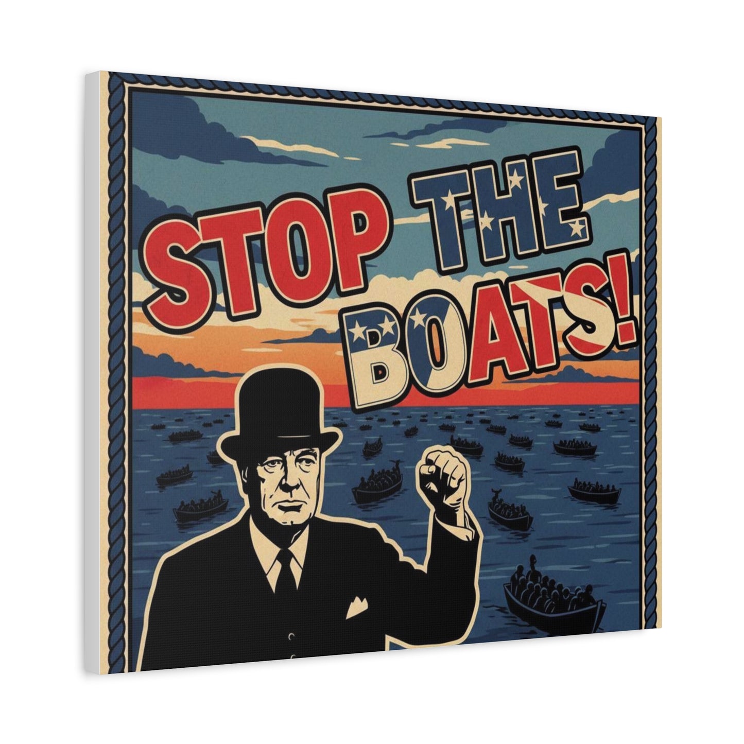 Stop the boats winston churchill retro potrait Matte Canvas, Stretched, 1.25"