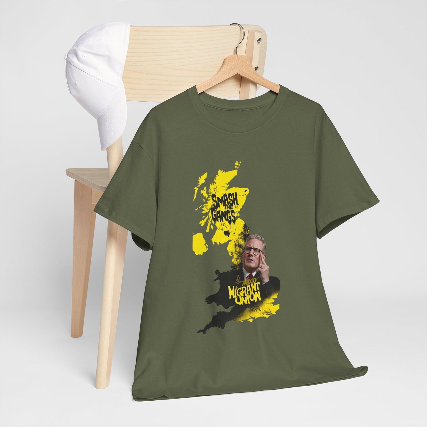 MIGRANT UNION starmer smash the gangs edition - Unisex Heavy Cotton Tee with Custom Graphic Design, Casual Wear, Gift for Him/Her, Unique T-shirt, Graphic Tees for Every Occasion