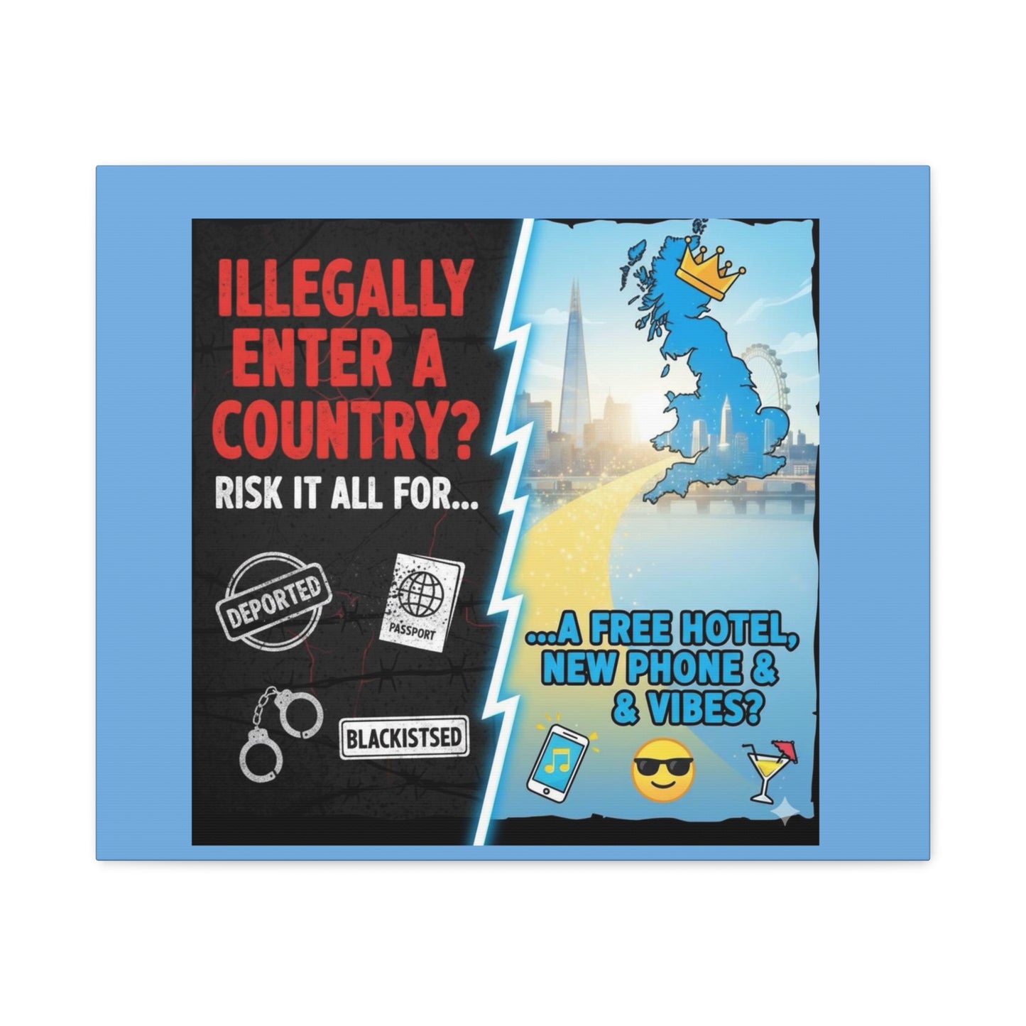 stop the boats British UK england scotland wales n.ireland  satire patriot design Playful Travel Canvas Art