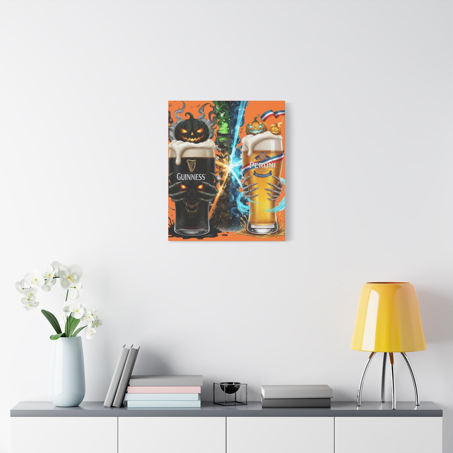 Halloween Guiness Beer Canvas Art Print, Spooky Wall Decor for Pub, Bar, Halloween Party, Unique Gift for Beer Lovers