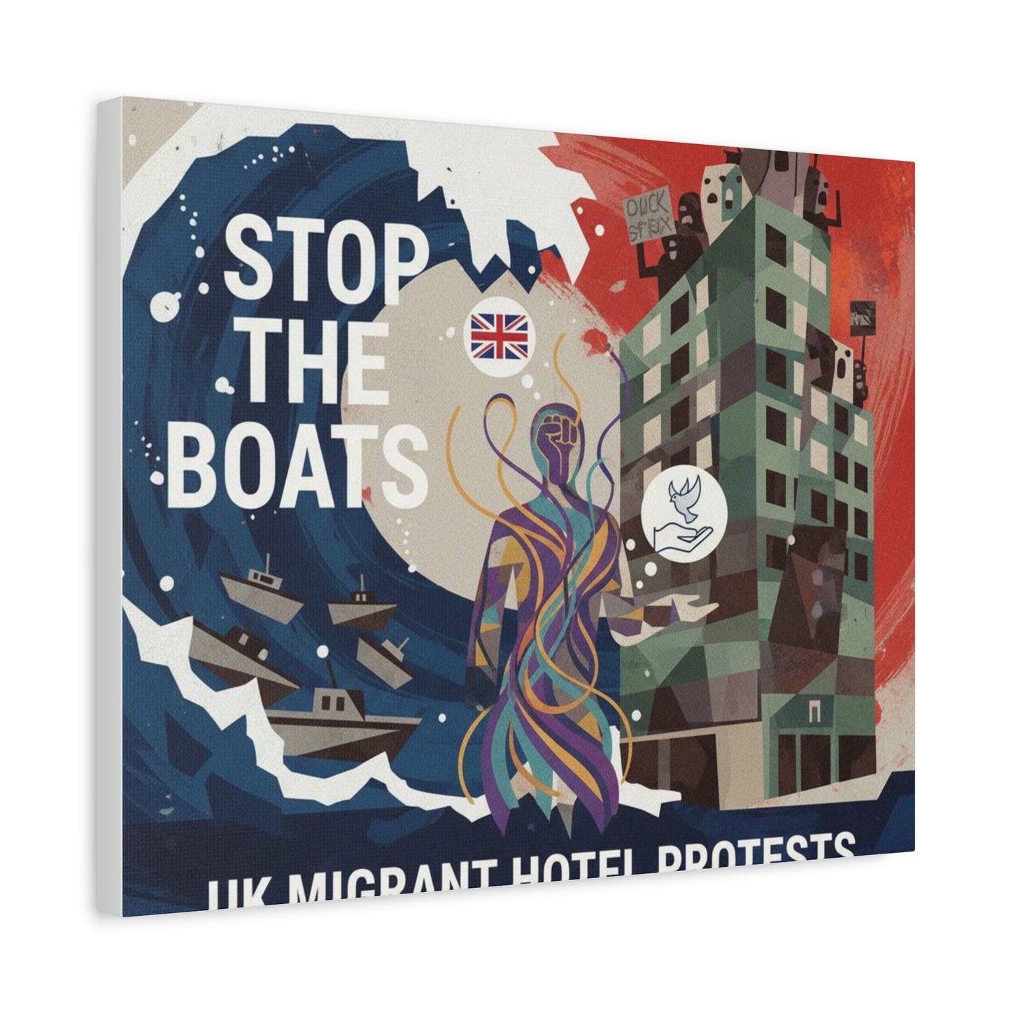 Political Art Canvas Print, Home Decor for Activists, Stop the Boats Artwork, Modern Wall Art, Unique Gift Idea