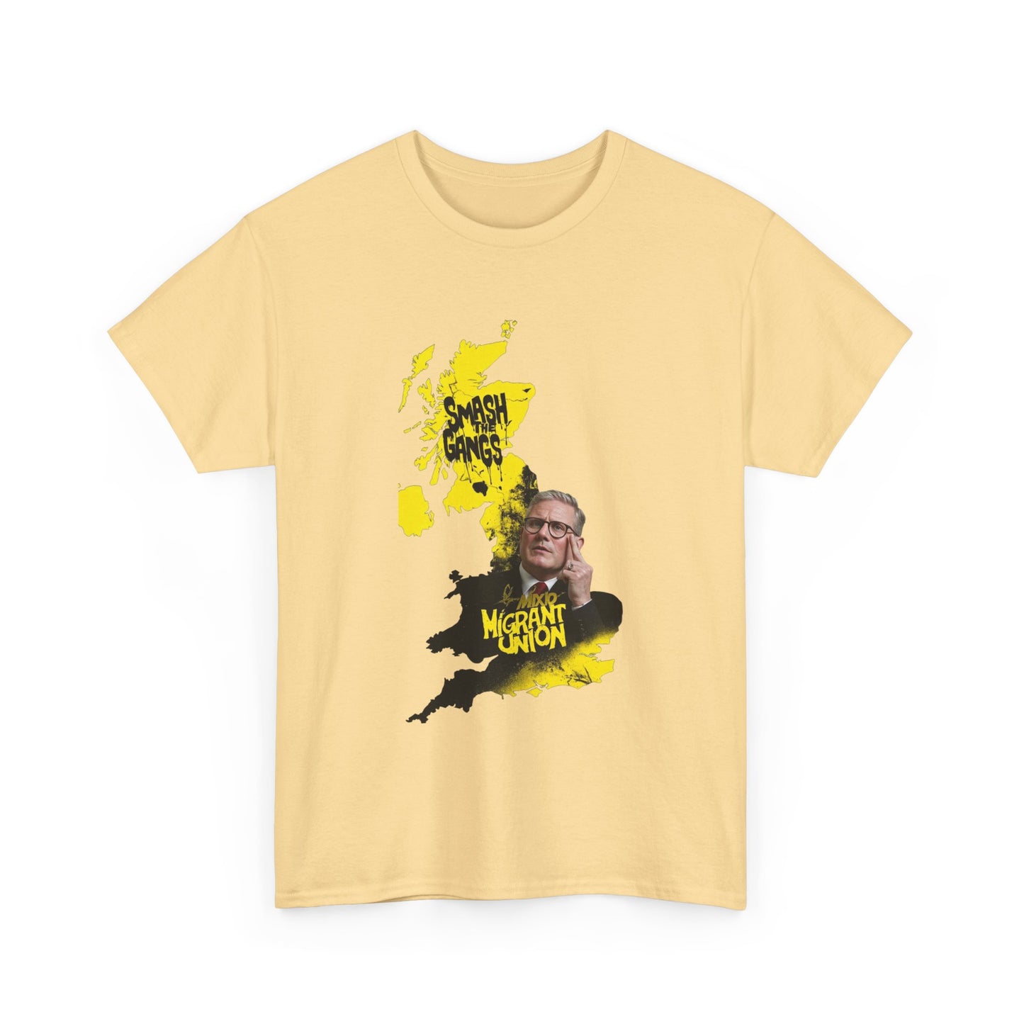 MIGRANT UNION starmer smash the gangs edition - Unisex Heavy Cotton Tee with Custom Graphic Design, Casual Wear, Gift for Him/Her, Unique T-shirt, Graphic Tees for Every Occasion