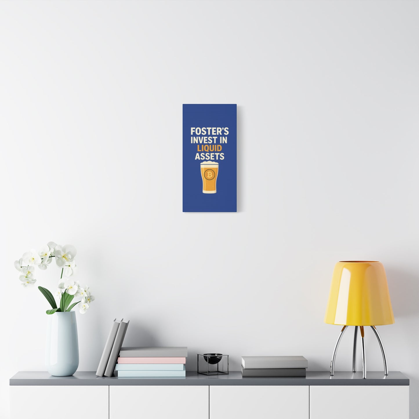 Bitcoin Liquid Assets Fosters Canvas Art, Wall Decor, Cryptocurrency Gift, Modern Home Art, Unique Beer Themed Decoration
