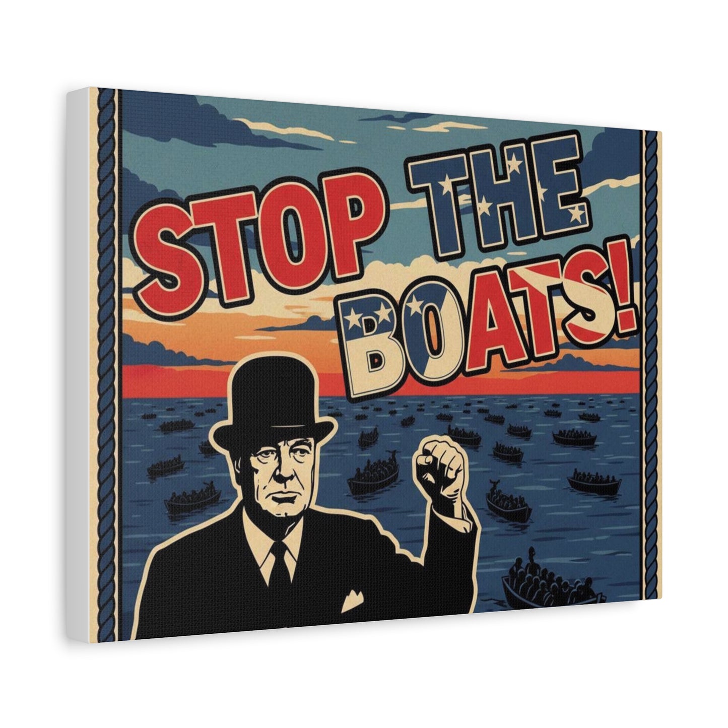 Stop the boats winston churchill retro potrait Matte Canvas, Stretched, 1.25"