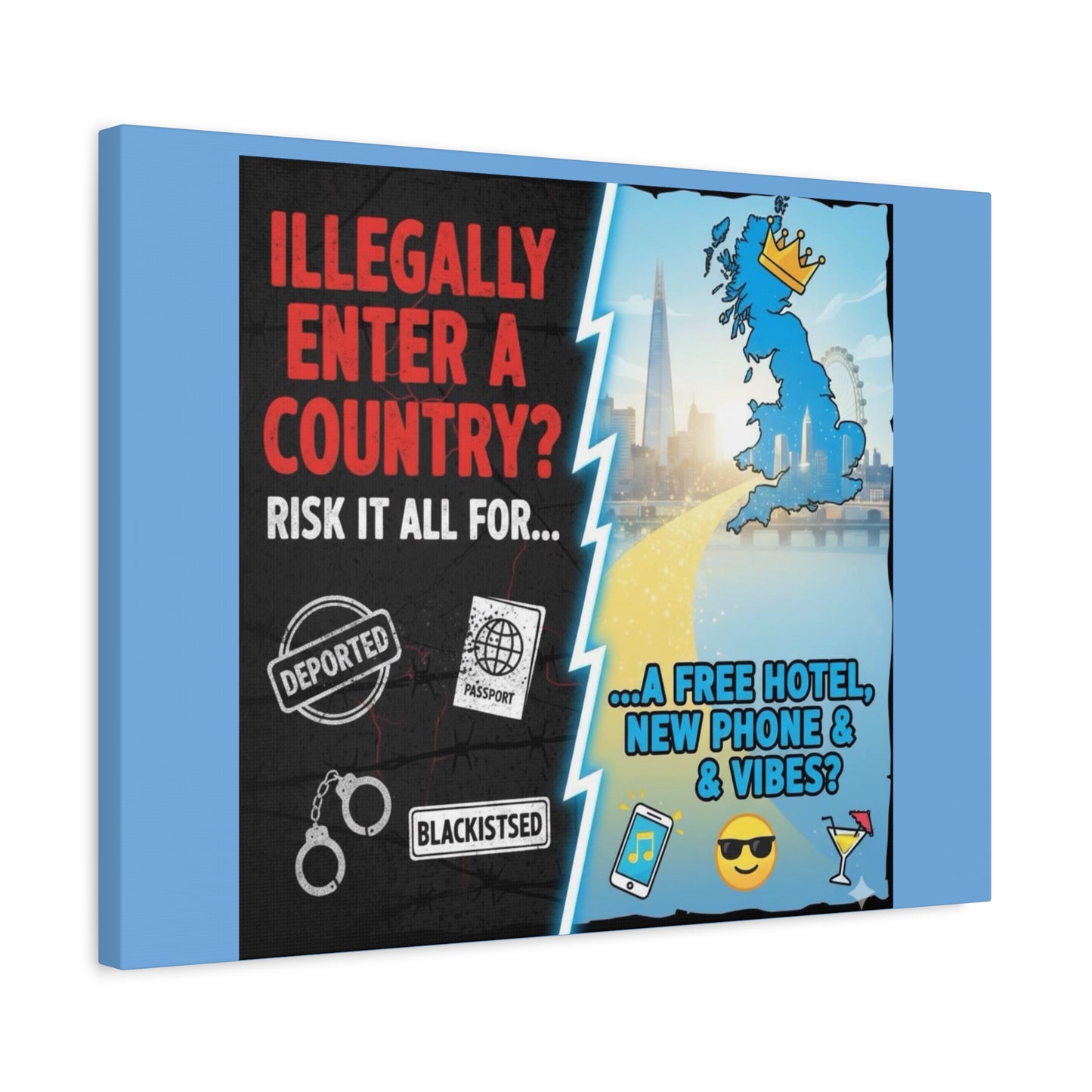 stop the boats British UK england scotland wales n.ireland  satire patriot design Playful Travel Canvas Art