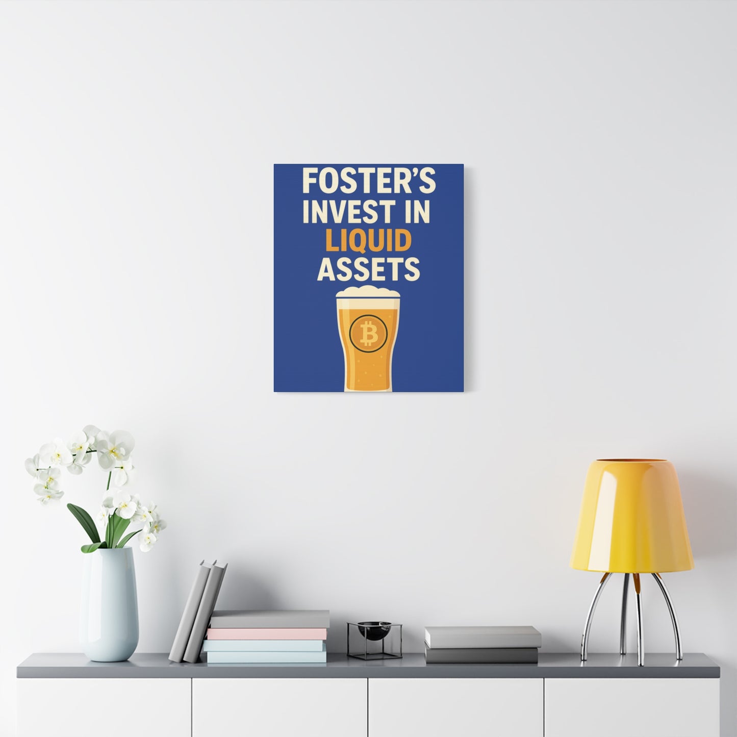 Bitcoin Liquid Assets Fosters Canvas Art, Wall Decor, Cryptocurrency Gift, Modern Home Art, Unique Beer Themed Decoration